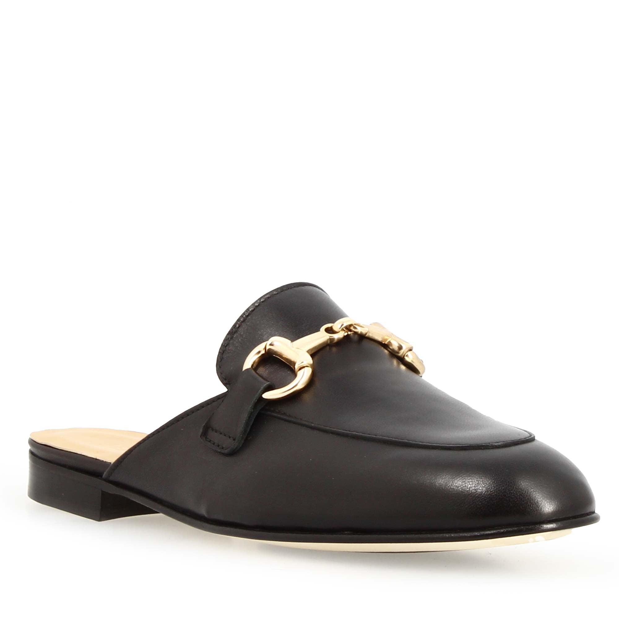 Leonardo Mules morsetto sabot pelle nero tacco basso