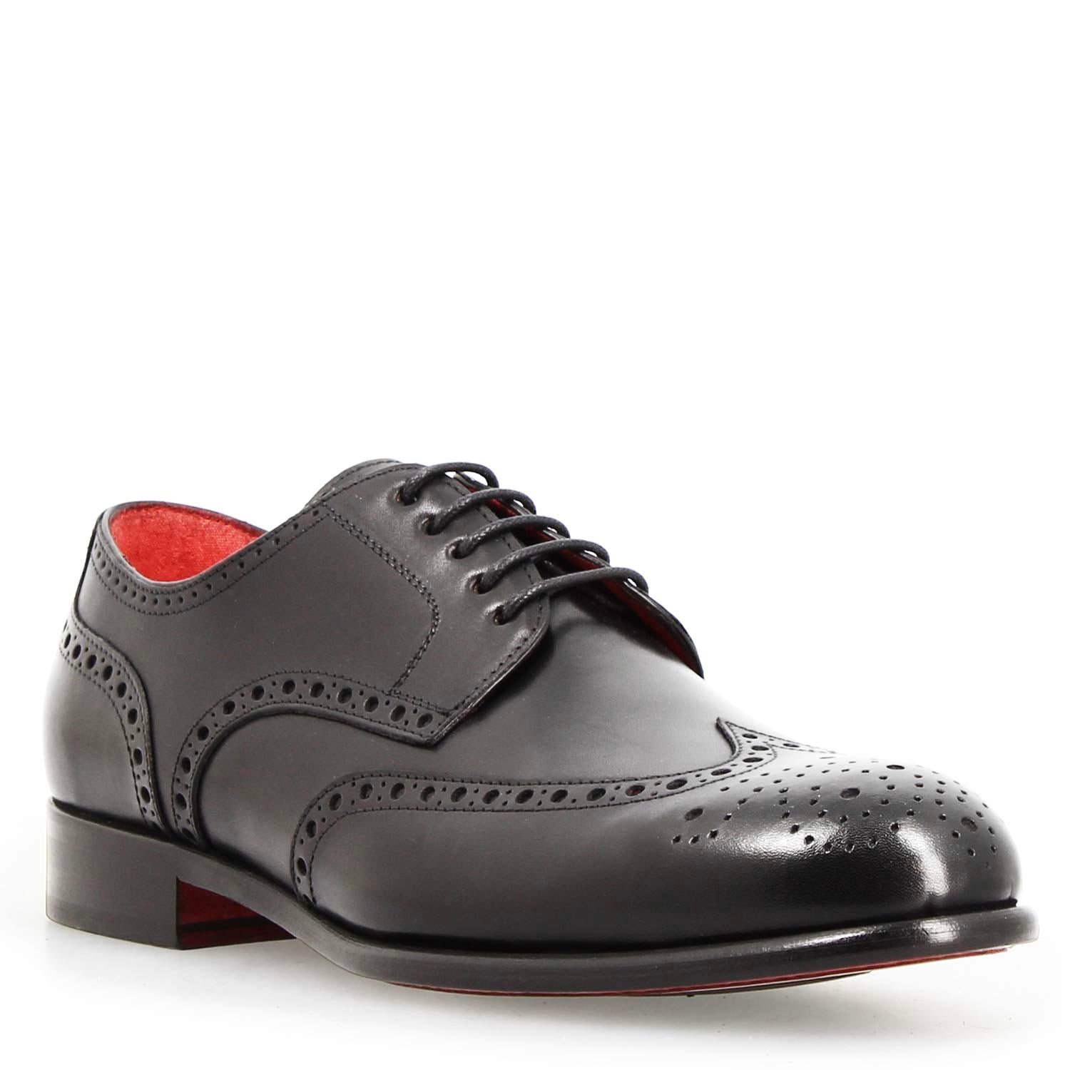 Leonardo Shoes Ottaviano derby uomo nero pelle brogue