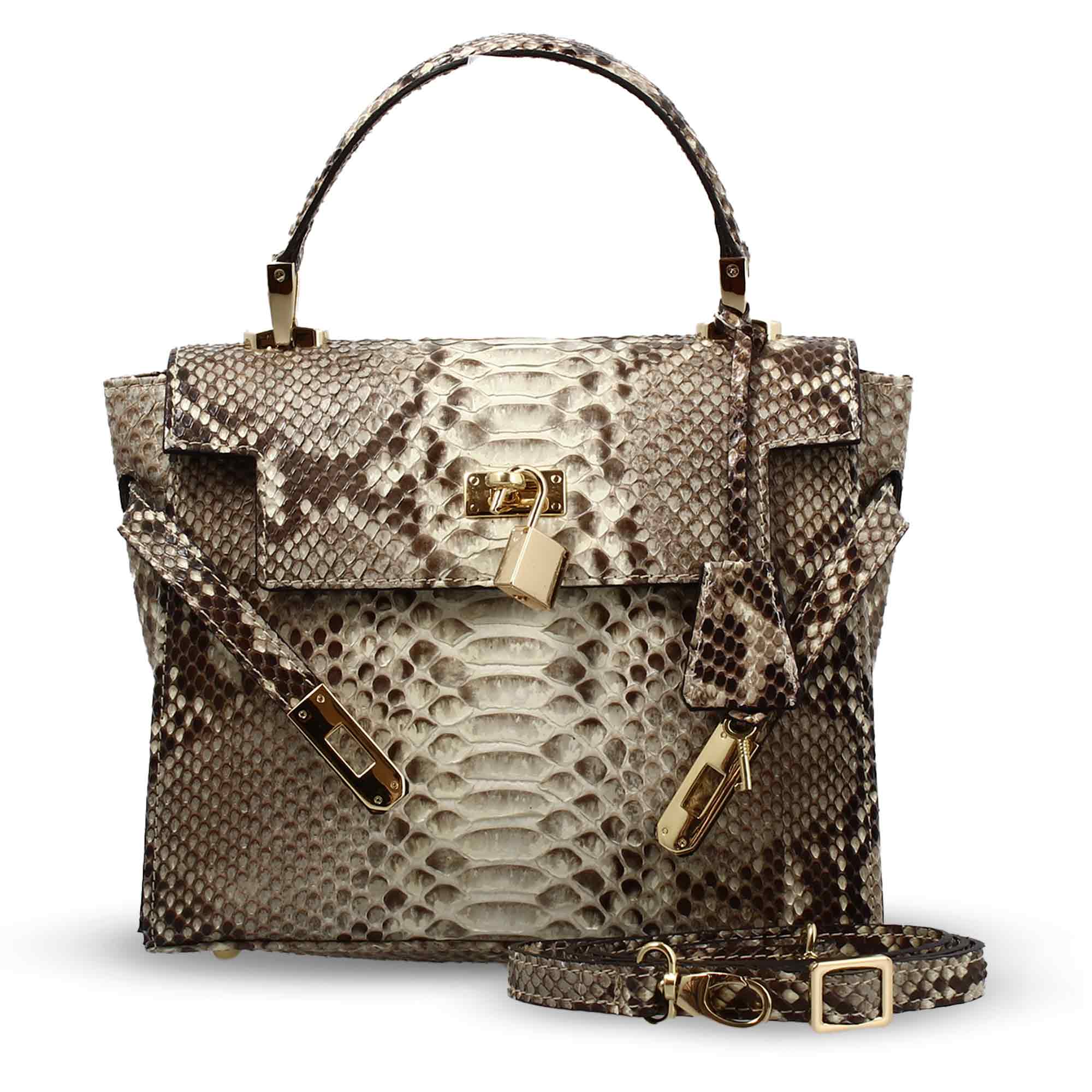 Leonardo Shoes borsa mano donna pitone marrone 25 cm