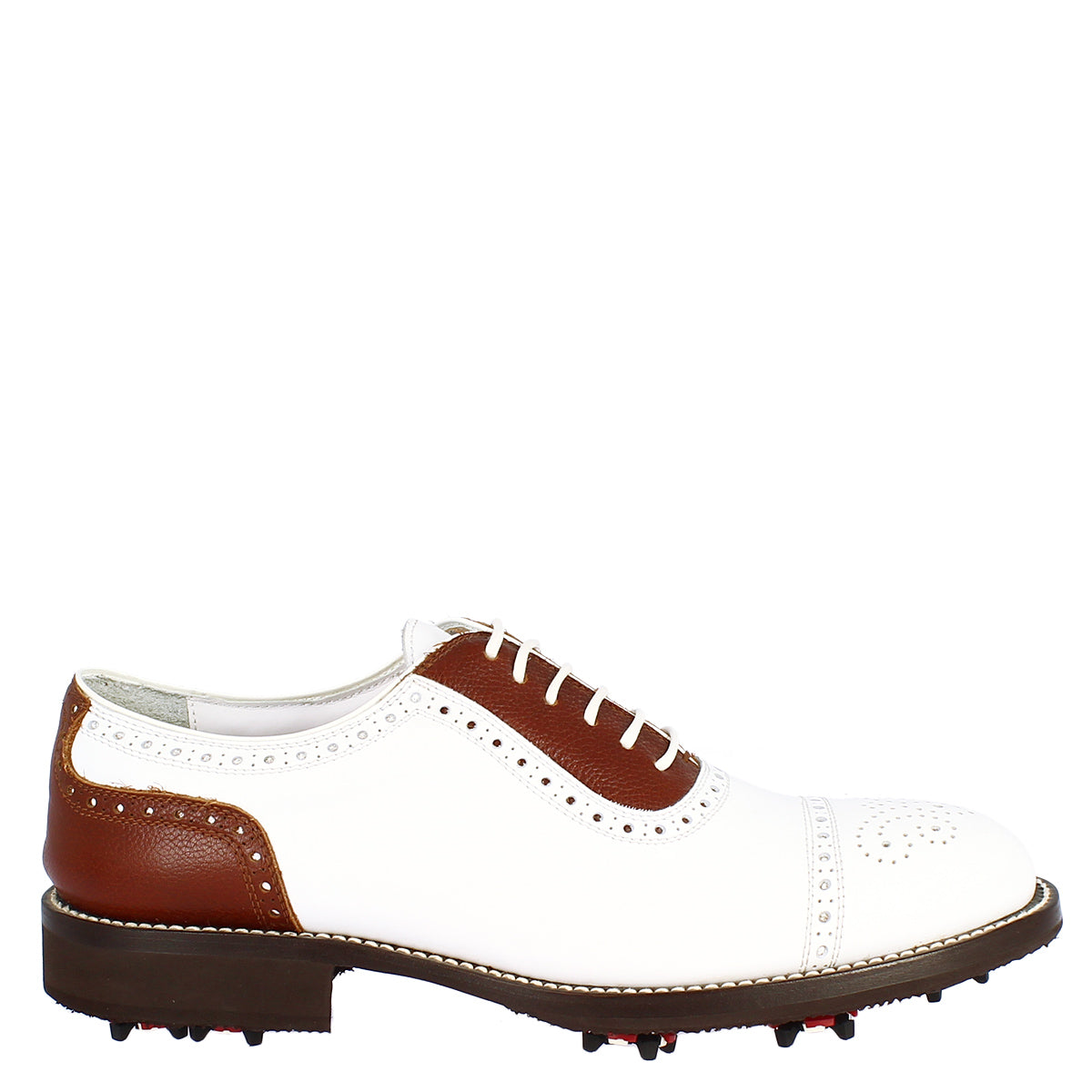 Leonardo Shoes Golf scarpe da golf bianco marrone pelle