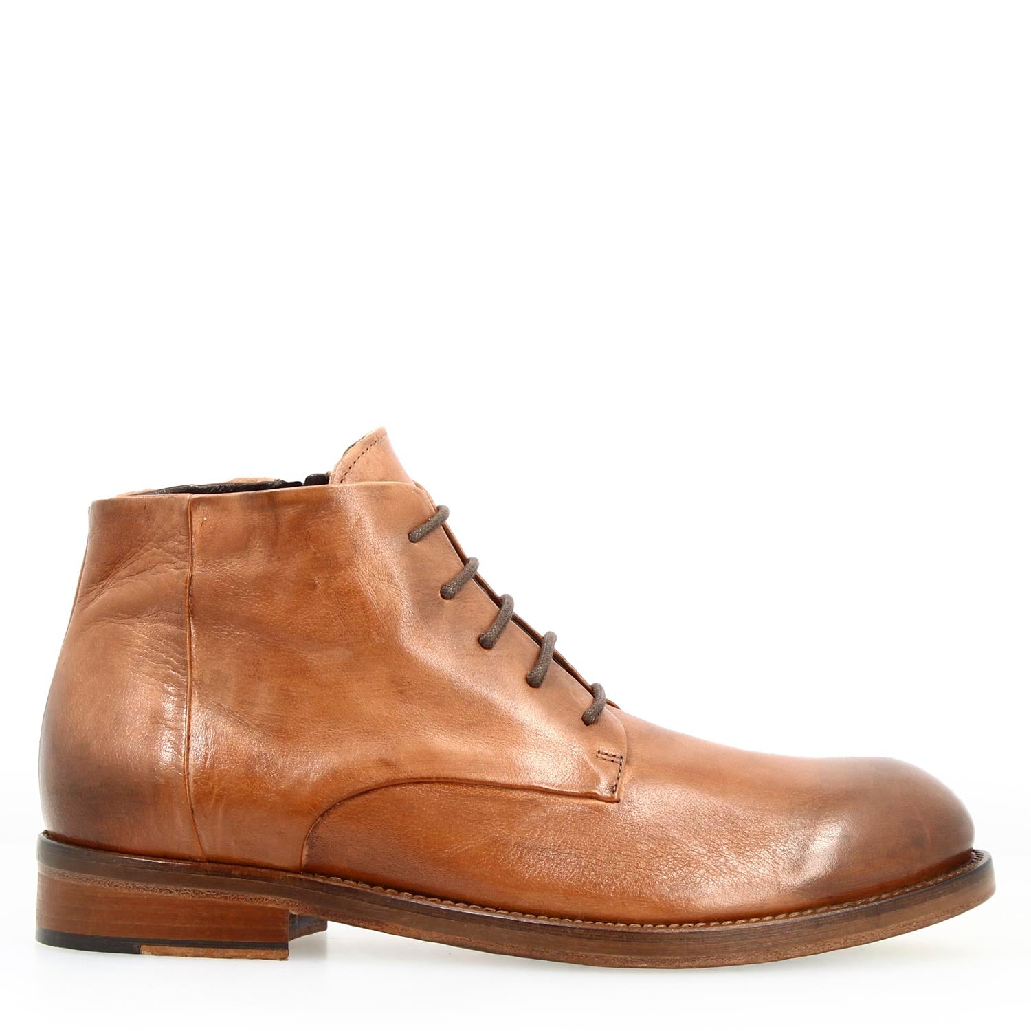 Leonardo Shoes stivaletti uomo pelle marrone diver zip