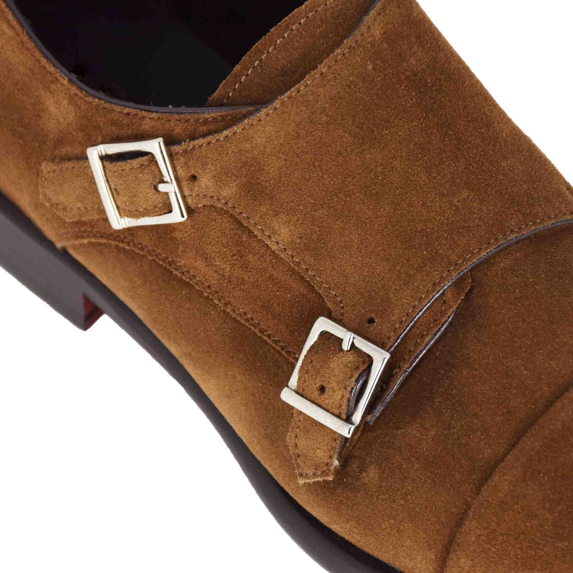 Leonardo Shoes doppia fibbia uomo marrone camoscio BF-30