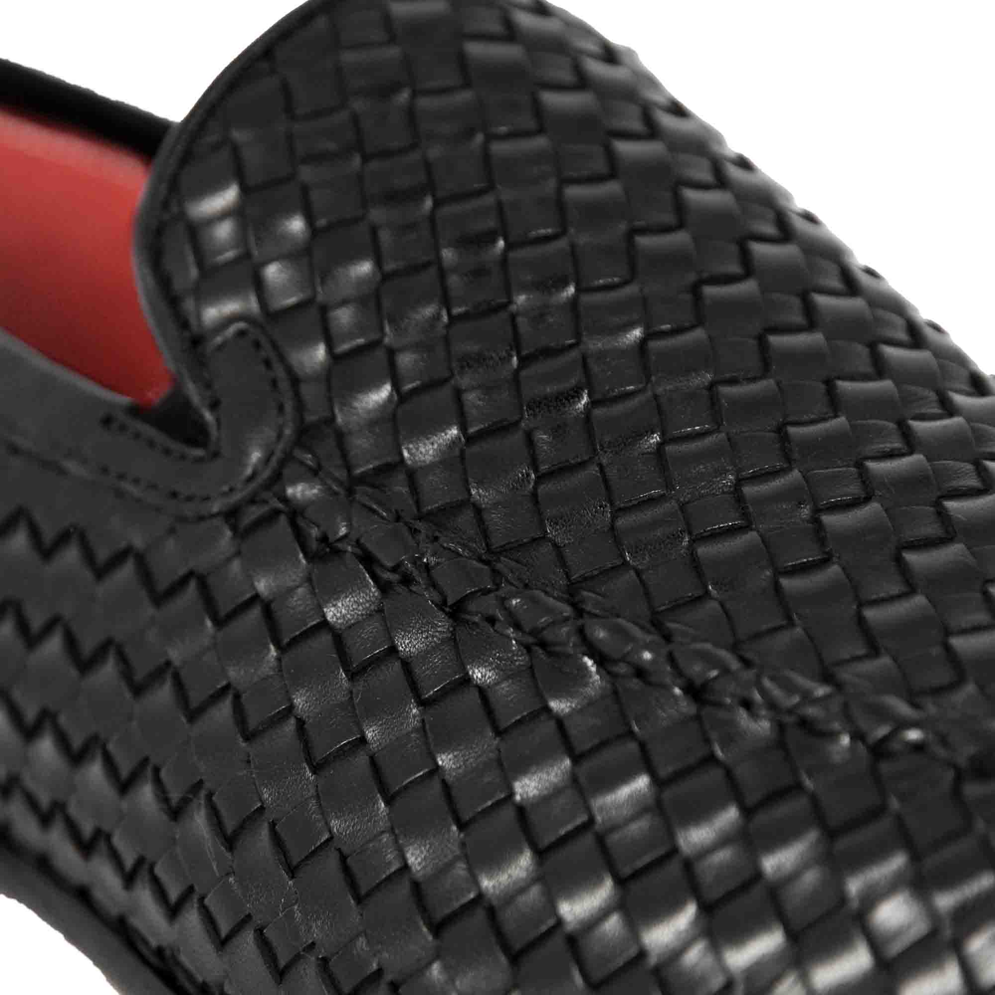 Leonardo Shoes mocassini uomo nero pelle intrecciata