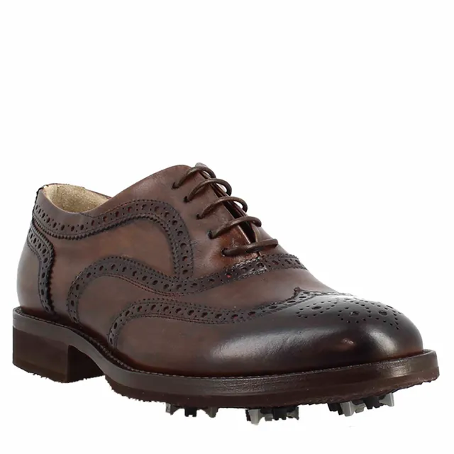Leonardo Shoes Golf Calzature scarpe da golf marrone brogue pelle