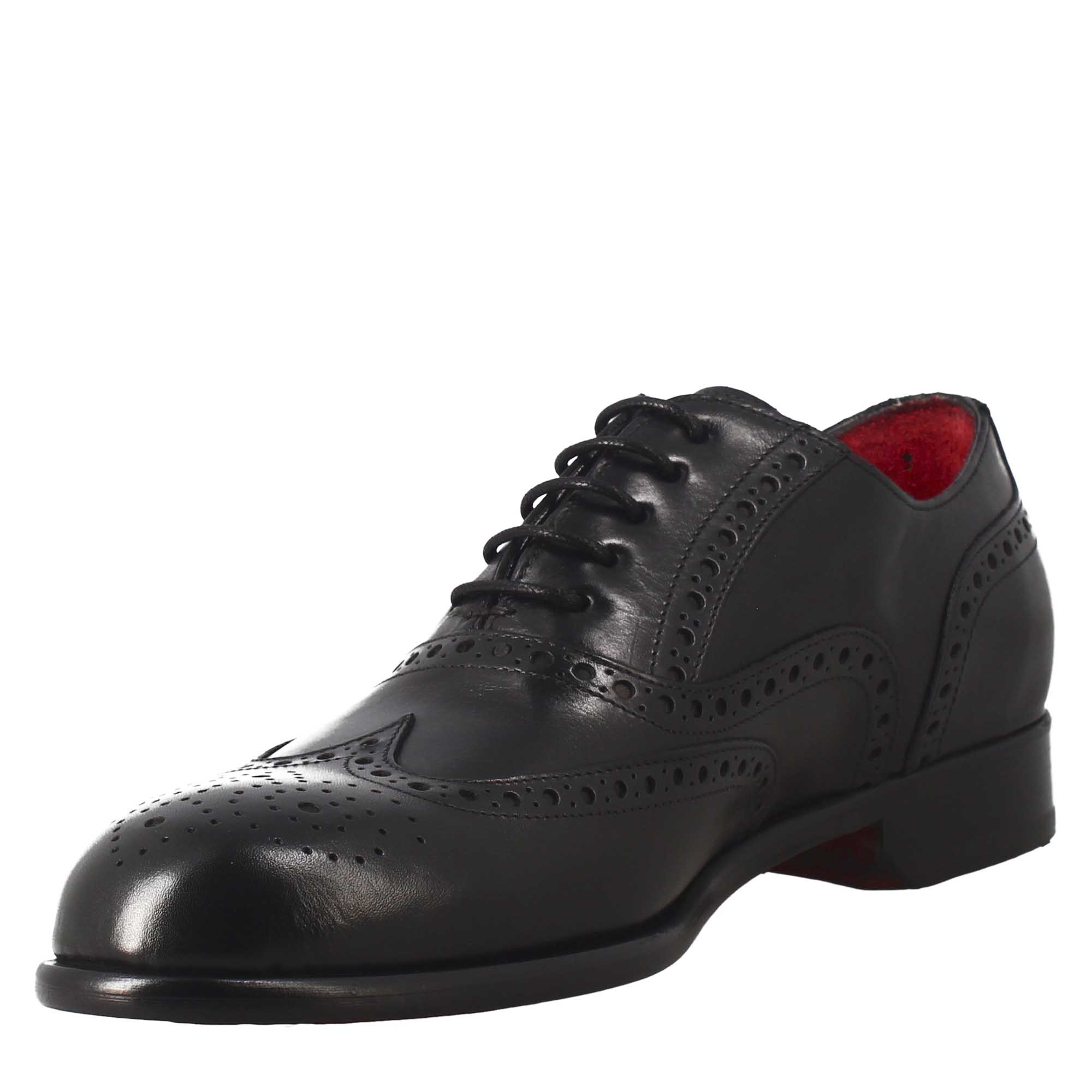 Leonardo Shoes Oxford Brogue Nero Pelle Francesina Uomo