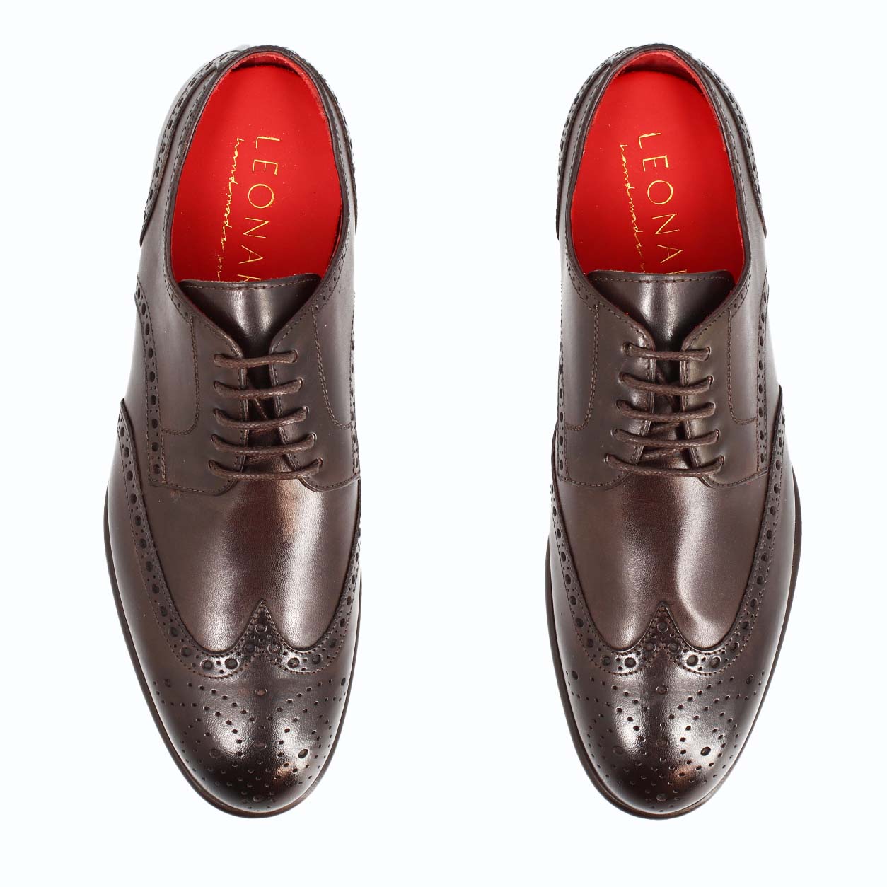 Leonardo Shoes Ottaviano derby uomo pelle marrone scuro
