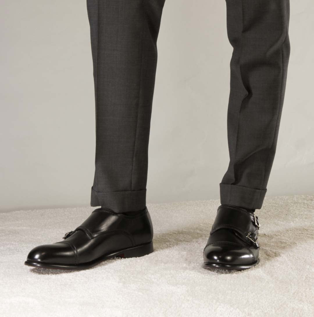 Leonardo Shoes francesine uomo doppia fibbia nere