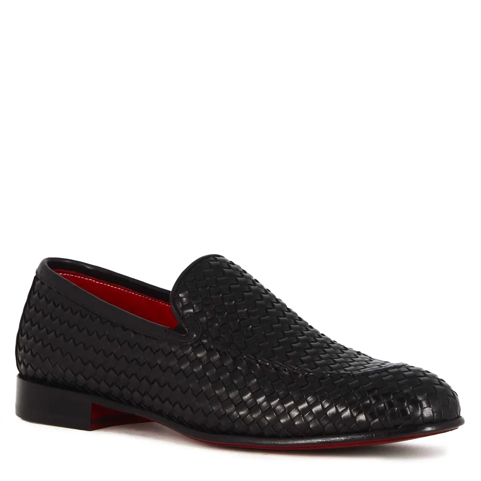 Leonardo Shoes mocassini uomo nero pelle intrecciata
