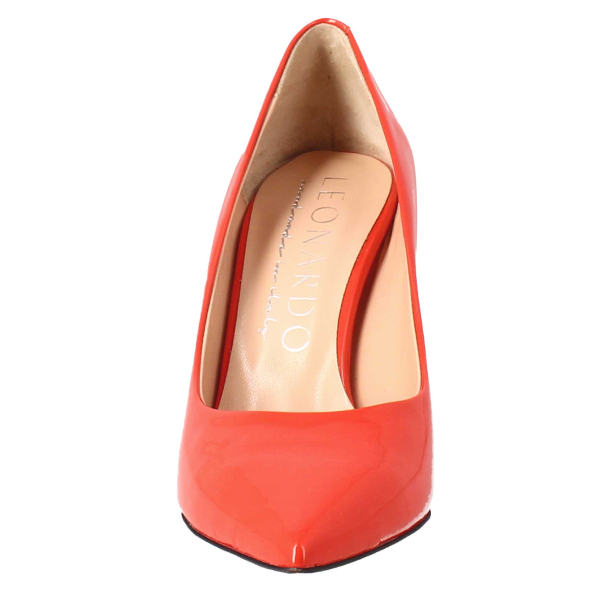 Leonardo Shoes Decollete rosso vernice donna tacco 9 cm