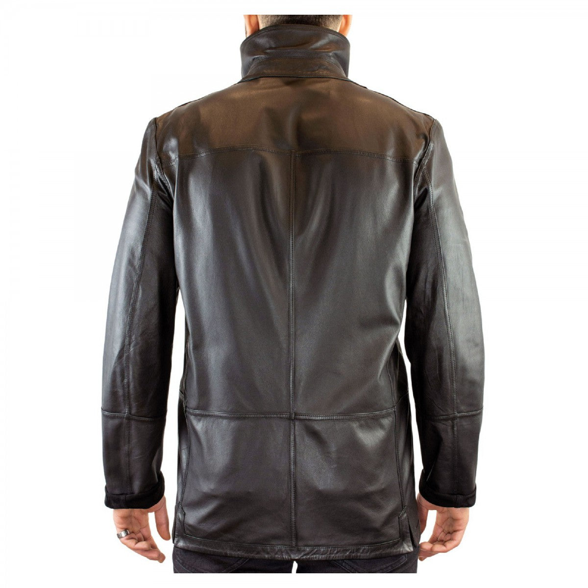 Leonardo Shoes Giacca Pelle Uomo Nera Reversibile Renna