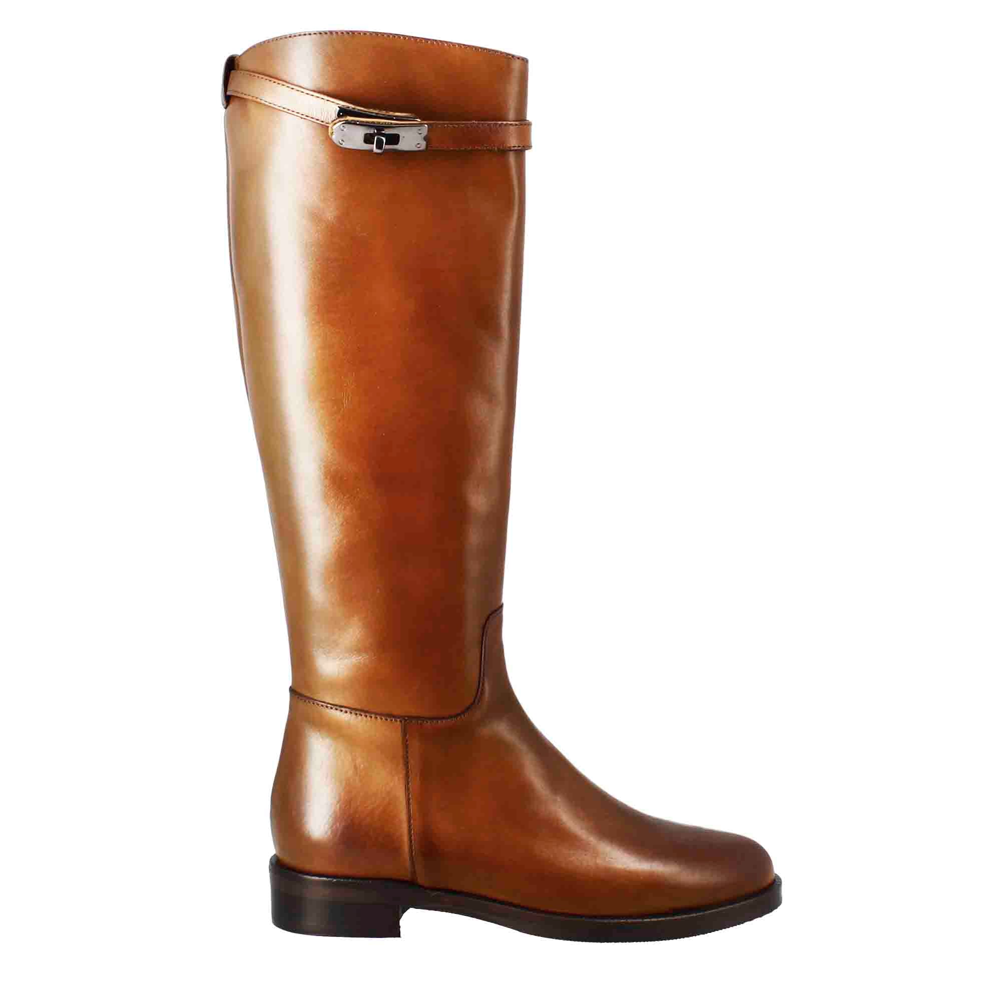 Leonardo Shoes Stivali donna ginocchio pelle marrone tacco basso