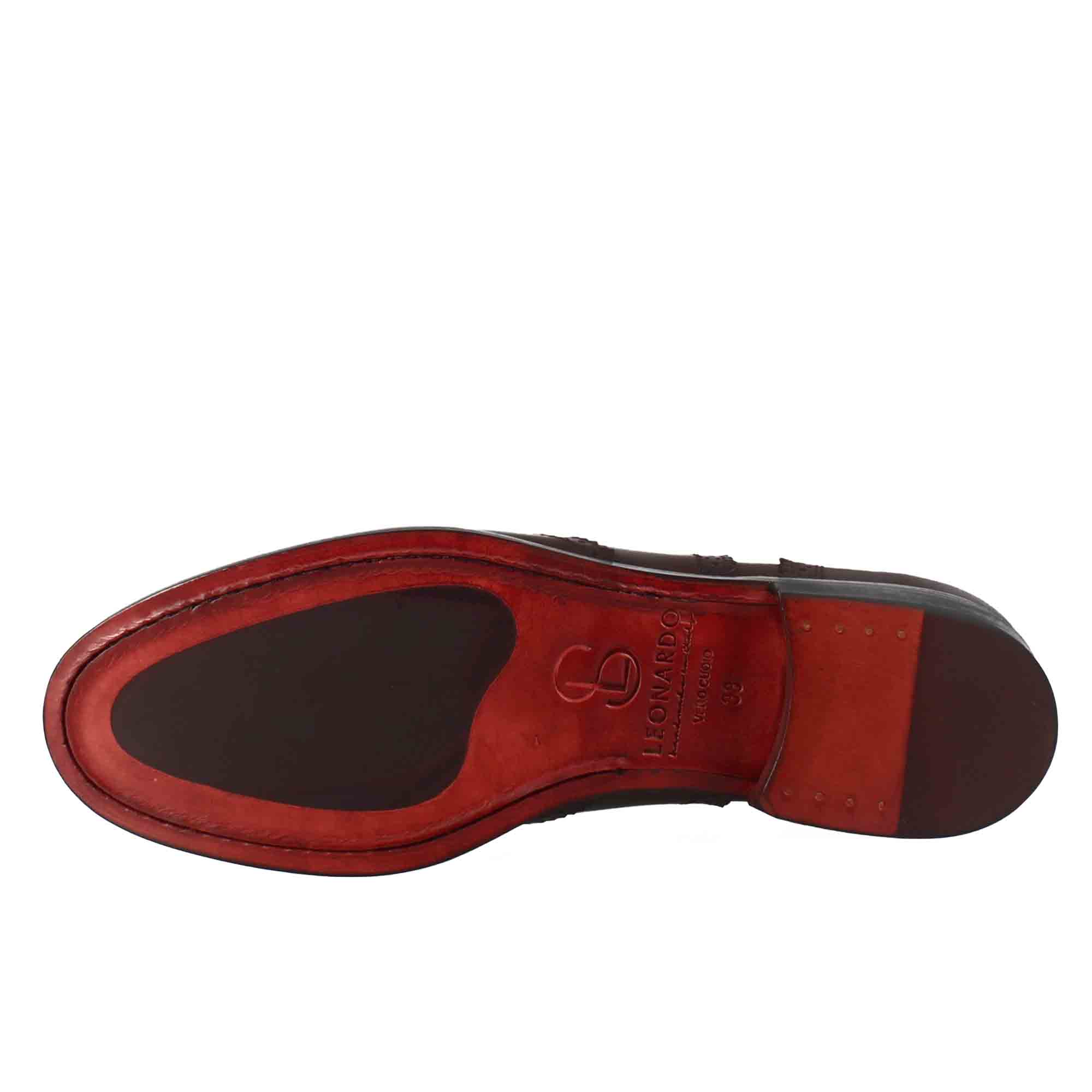 Leonardo Shoes Francesina Donna Brogue Marrone Scuro Lacci