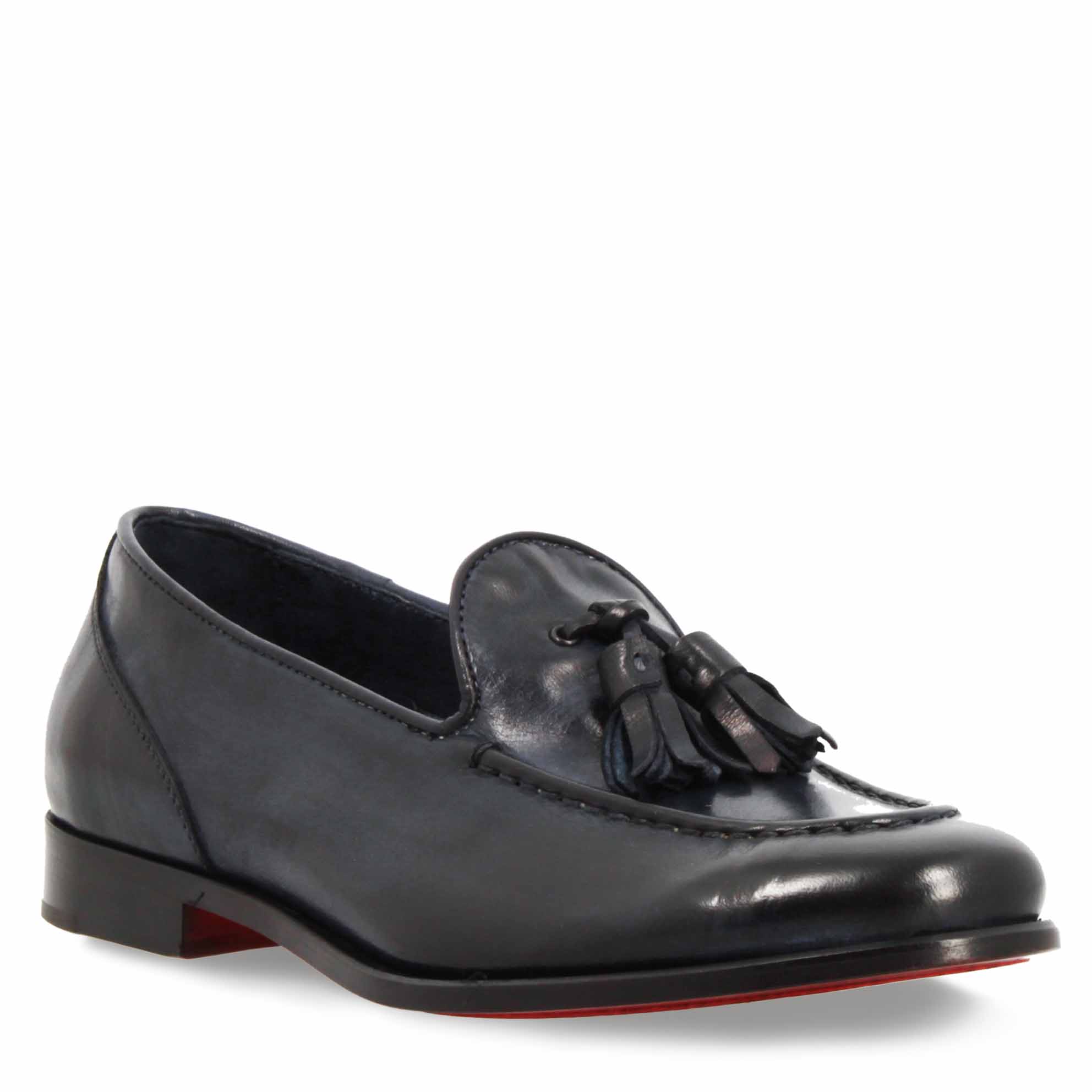 Leonardo Shoes Appia Blu mocassini donna pelle blu nappine