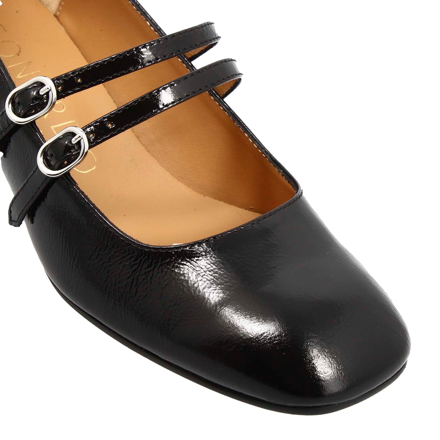 Leonardo Shoes Dalia mary jane pelle nera tacco 4 cm