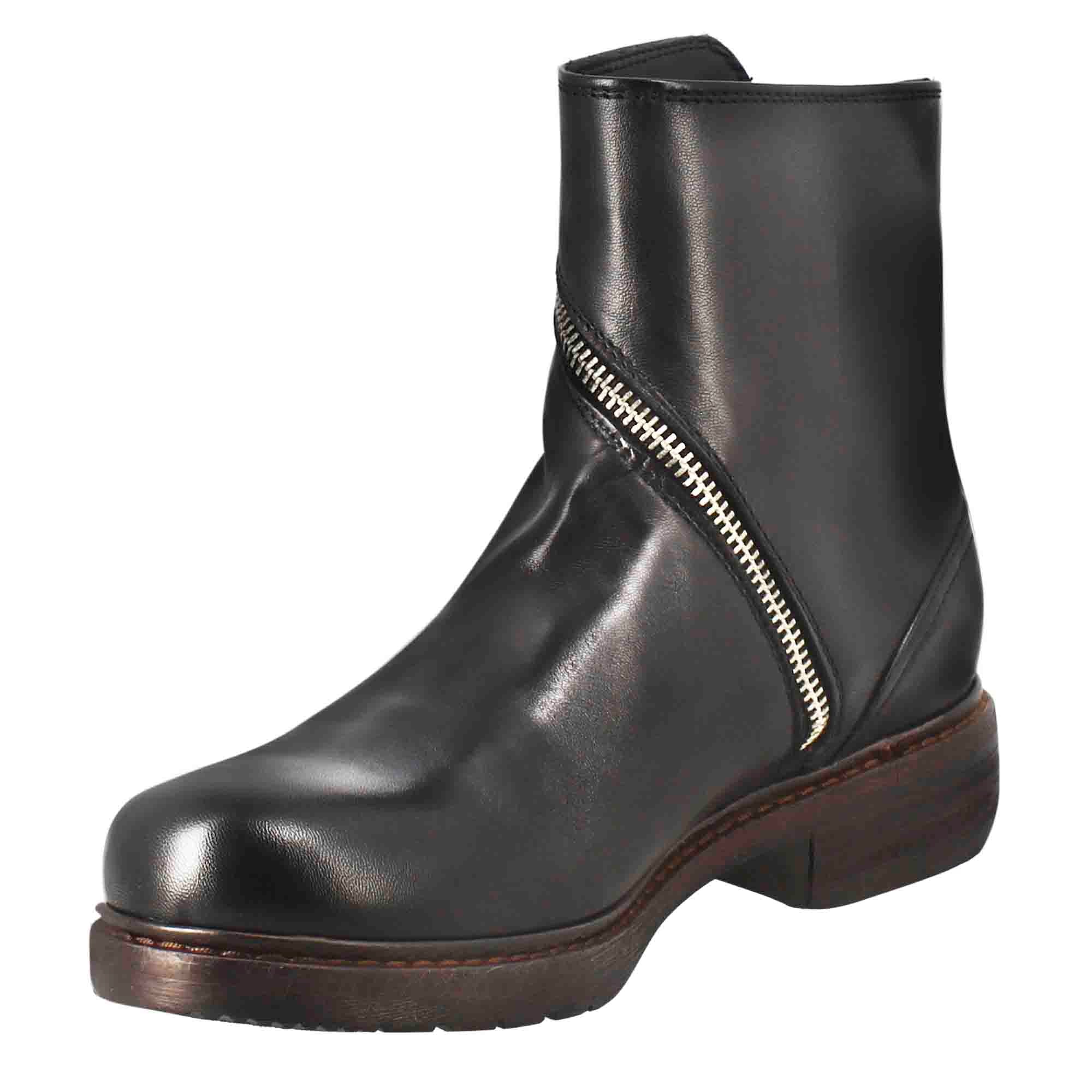 Leonardo Shoes Paupa stivaletti donna pelle nero zip diagonale