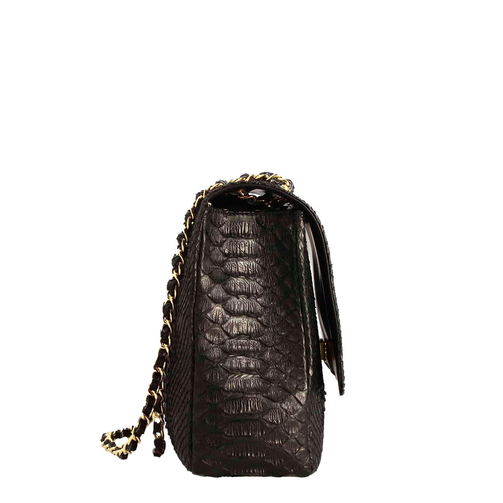 Leonardo Shoes borsa spalla donna pitone nero 21 cm