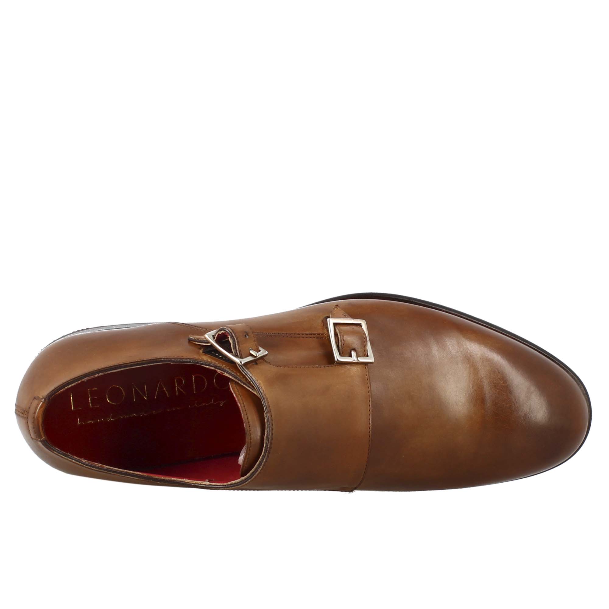 Leonardo Shoes Francesine Uomo doppia fibbia pelle marrone