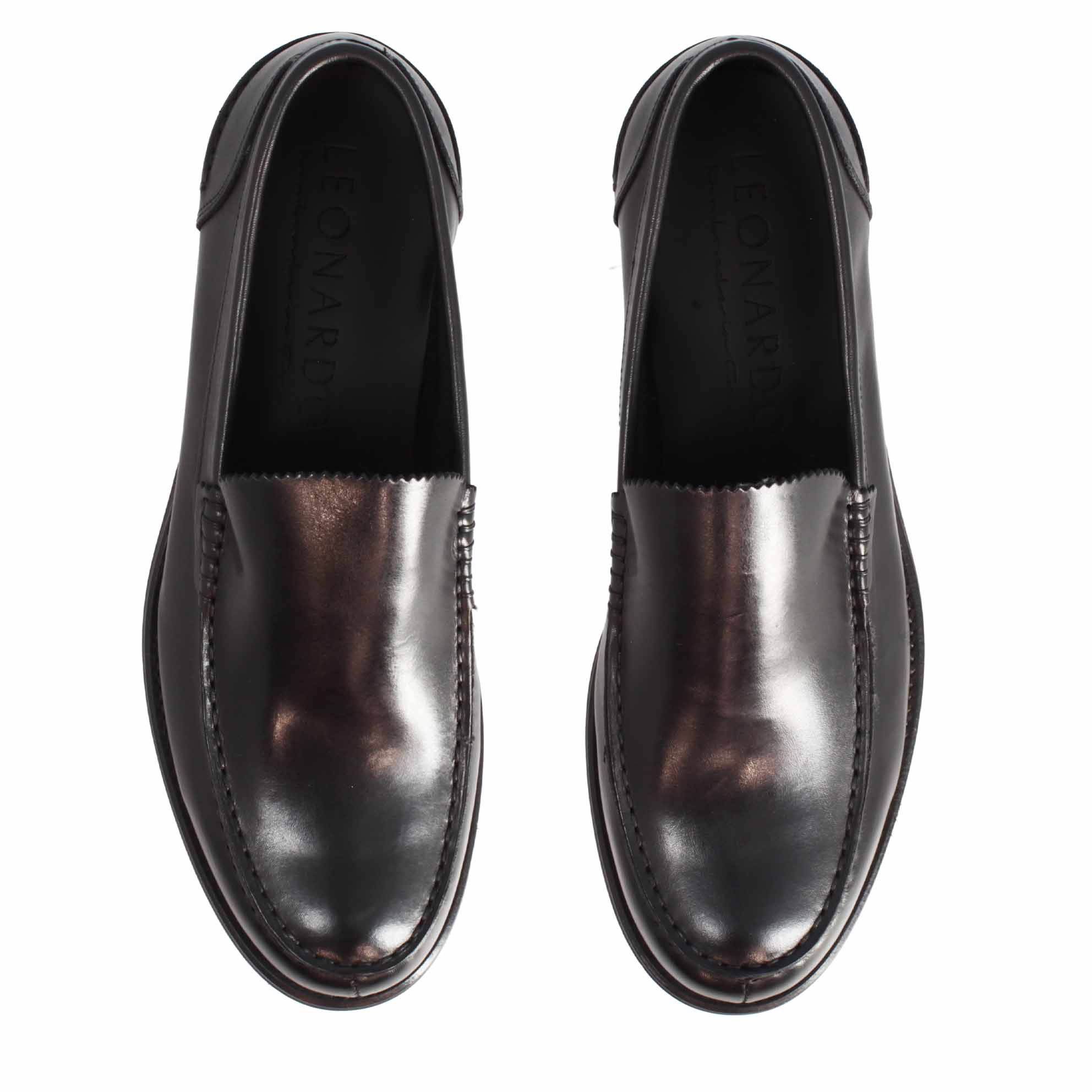 Leonardo Shoes Rialto Mocassino Uomo Pelle Nero Suola Cuoio