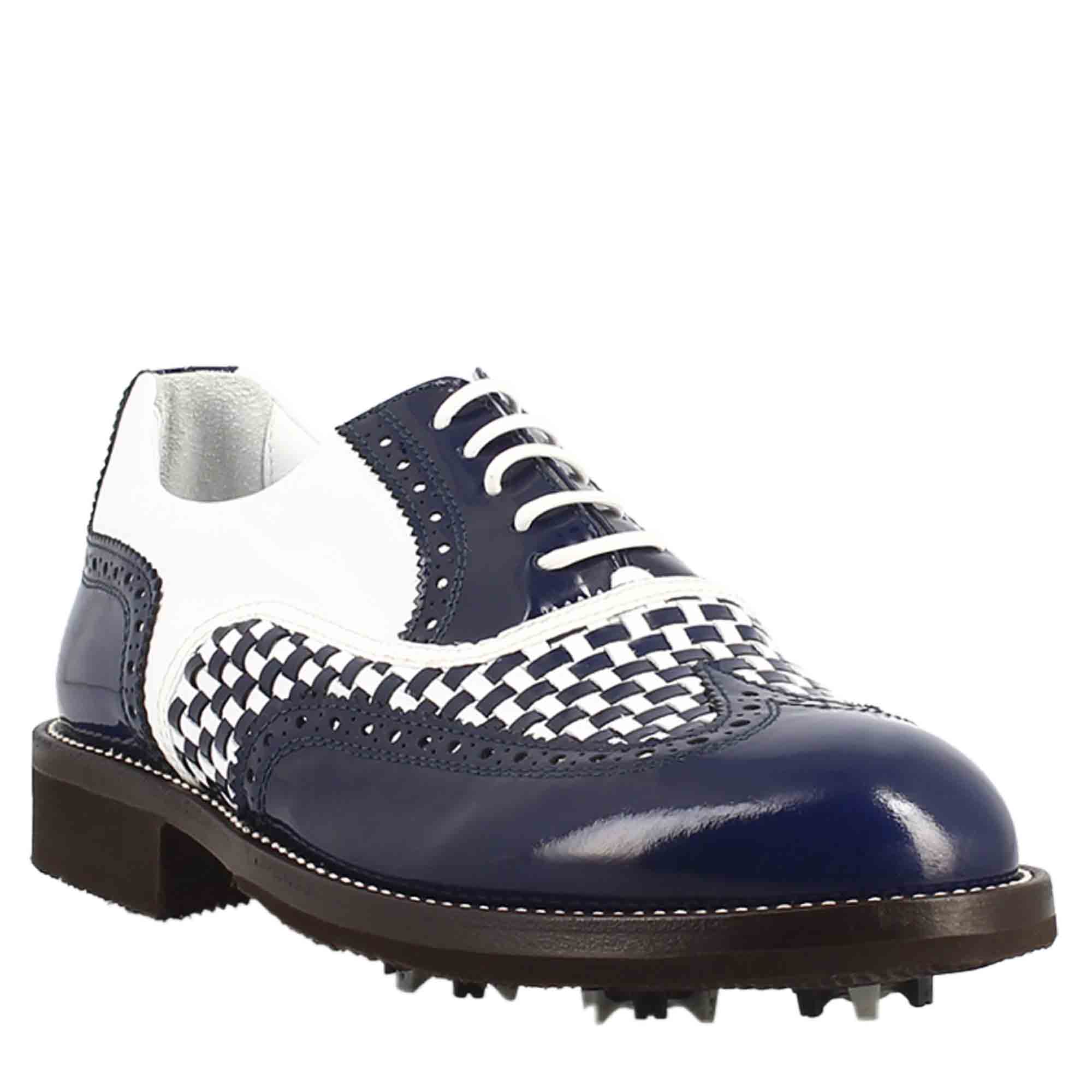 Leonardo Shoes Golf Scarpe da Golf Pelle Blu Bianco