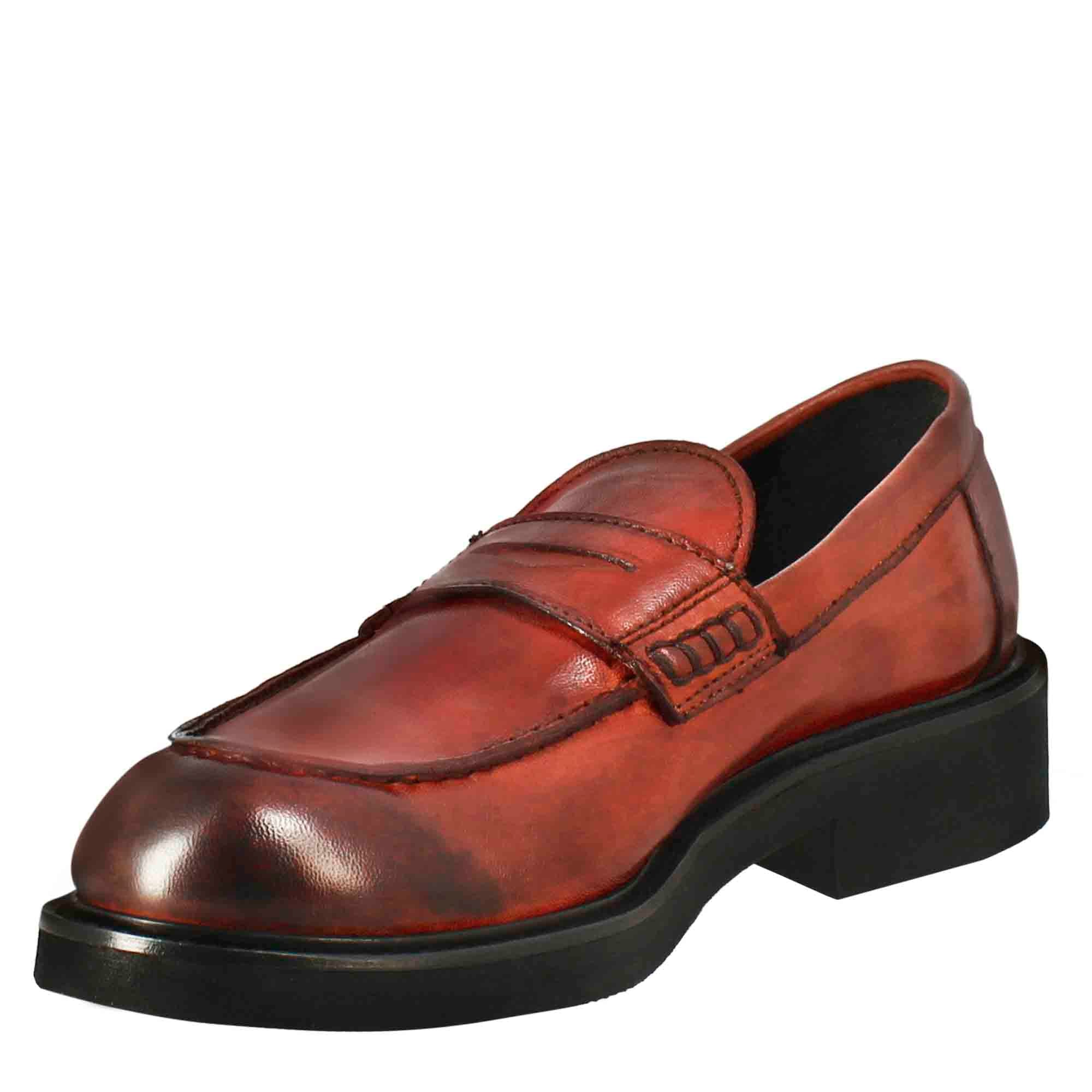 Leonardo Shoes Paupa mocassini donna rosso pelle lavata