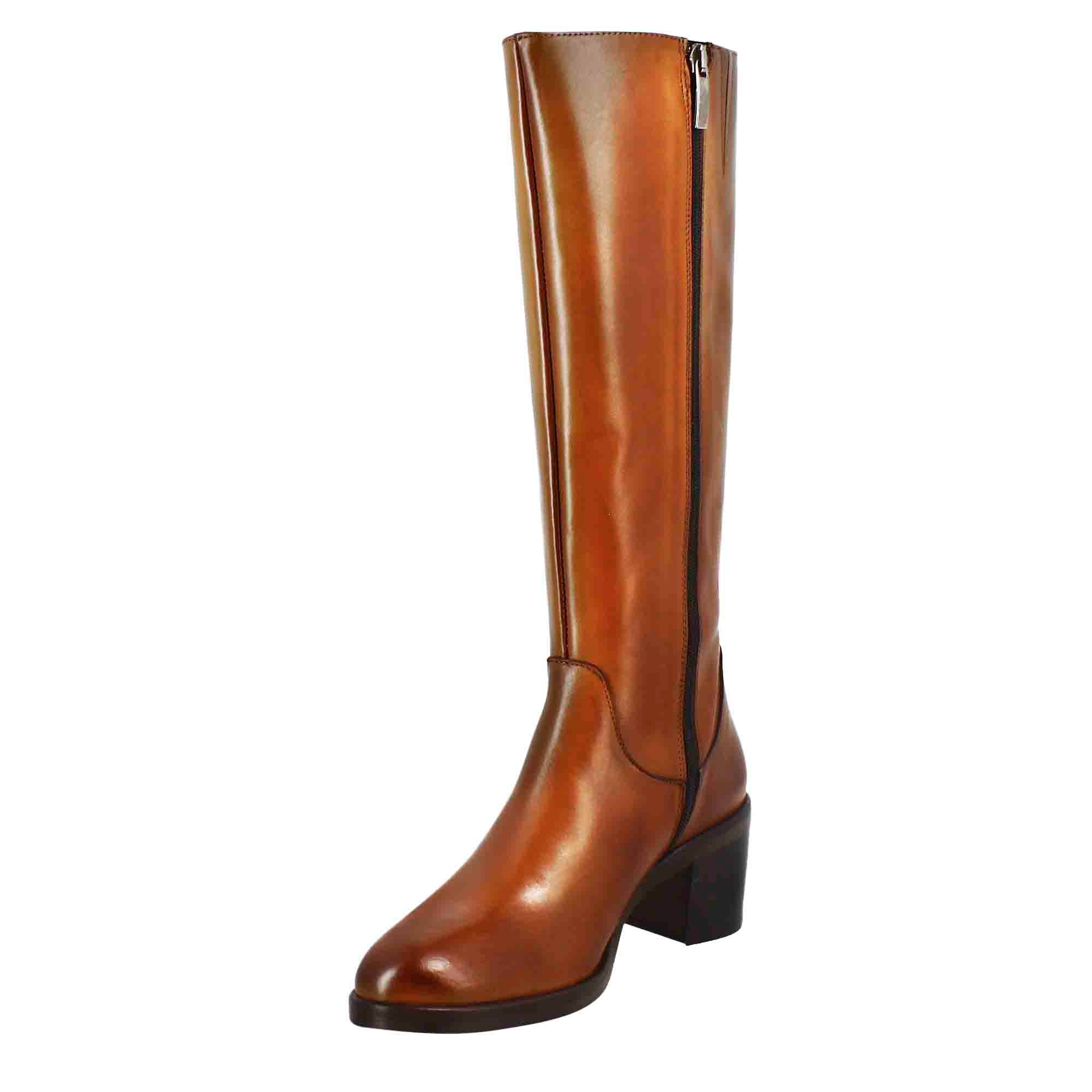 Leonardo Shoes stivali donna pelle marrone tacco 7 cm