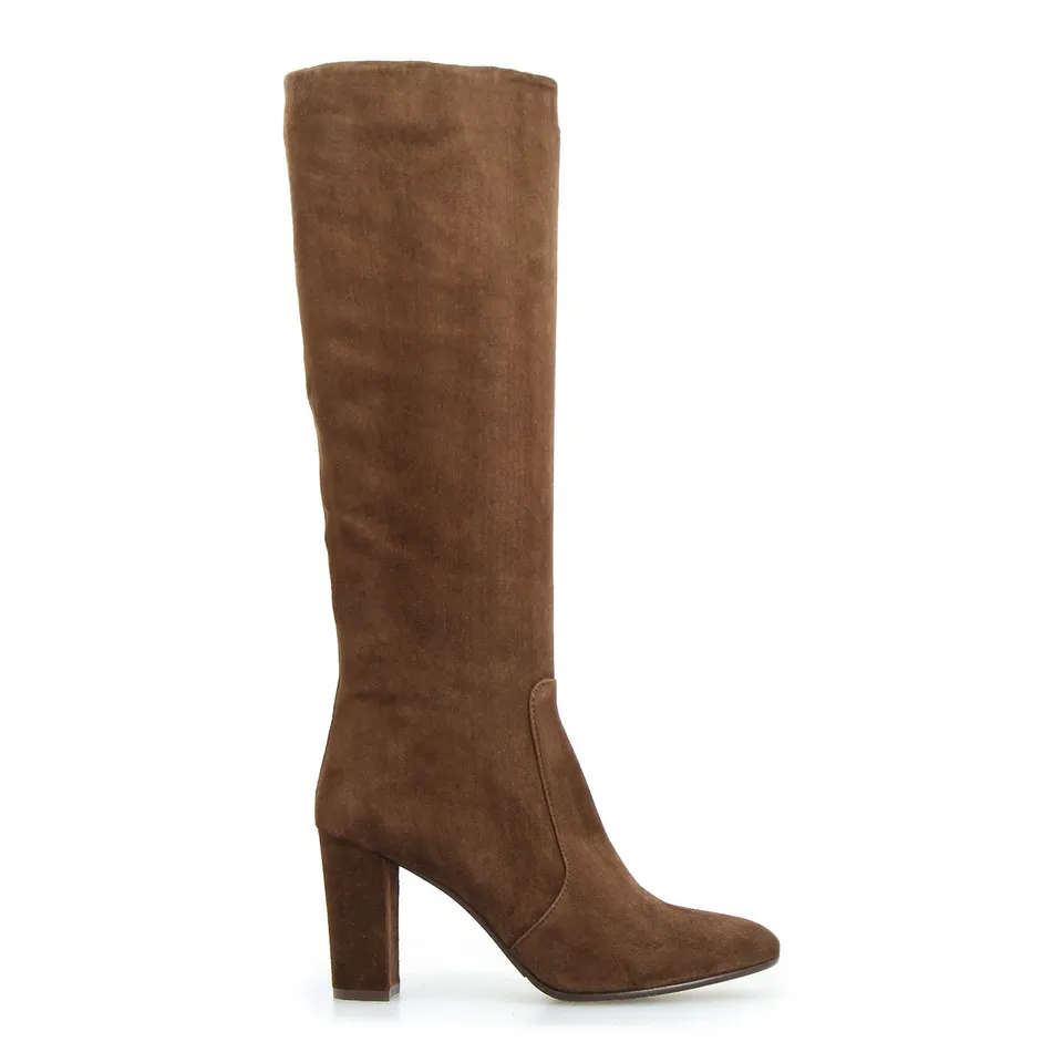 Leonardo Shoes Signoria Stivale Donna Camoscio Marrone Scuro