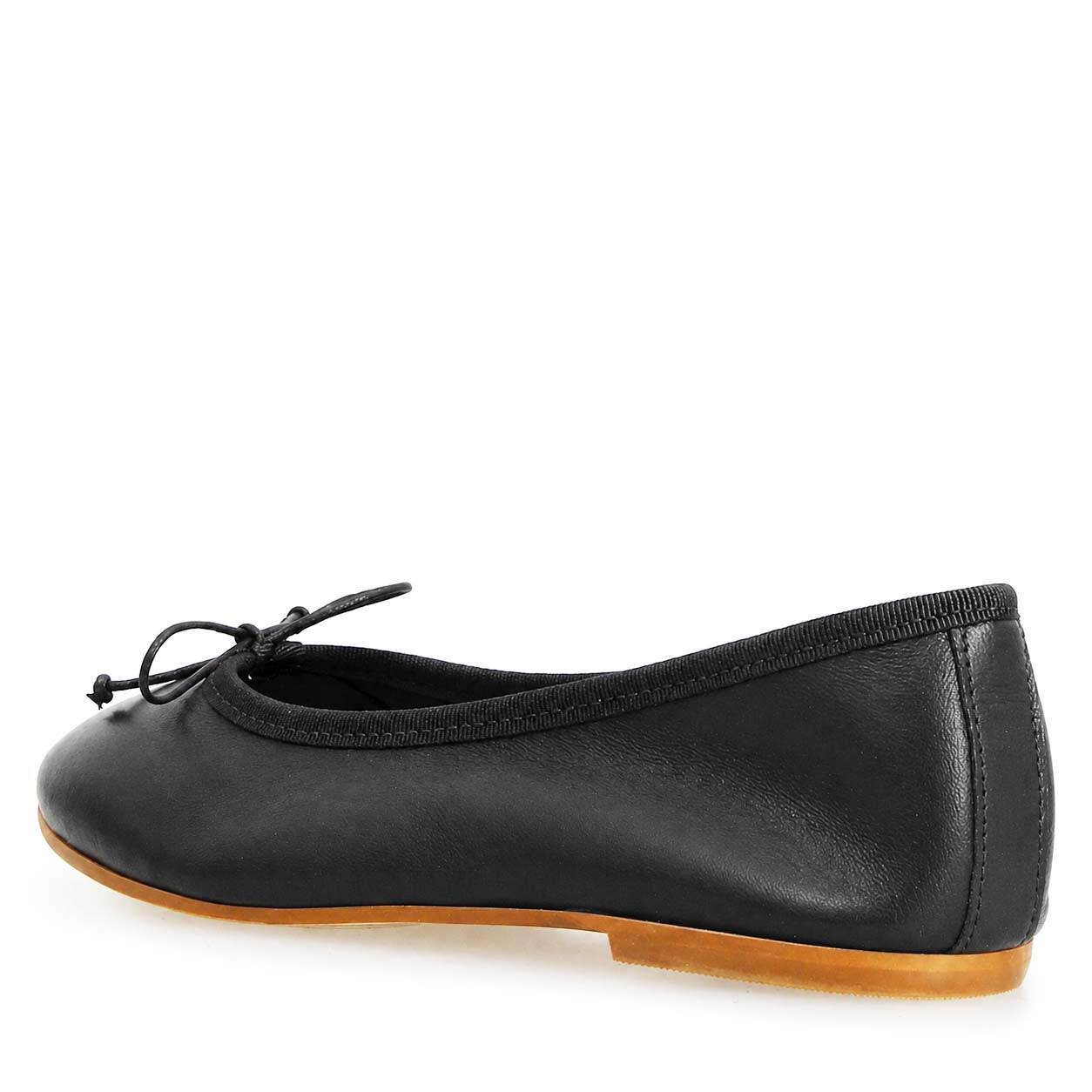 Leonardo Shoes Ballerine Donna Fiocco Nappa Pelle Nera Punta Tonda