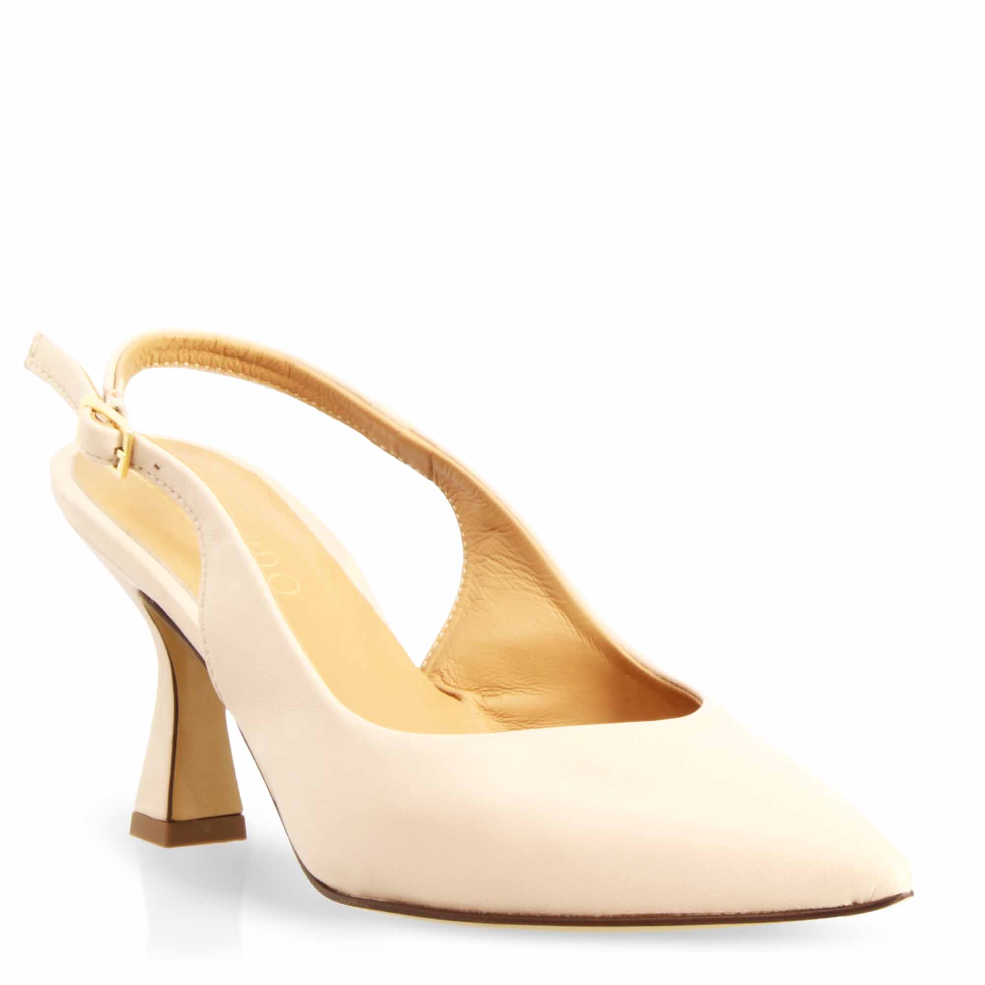 Leonardo Shoes Slingback donna pelle beige punta tacco alto