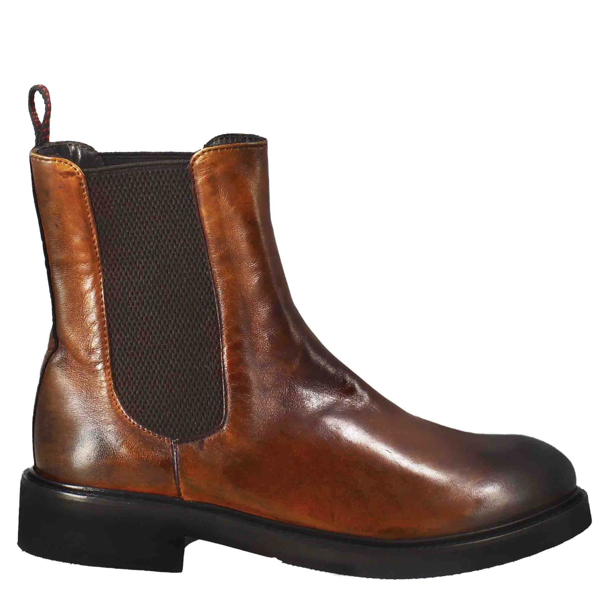 Leonardo Shoes Paupa Chelsea Cuoio Scuro in Pelle
