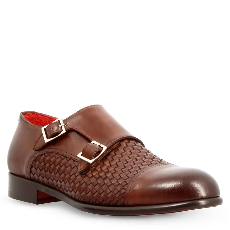 Leonardo Shoes francesina doppia fibbia pelle marrone siena