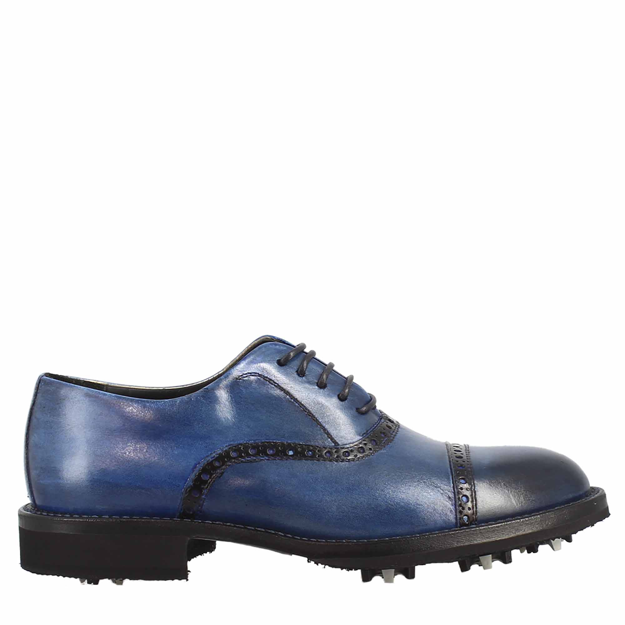Leonardo Shoes Golf Scarpe Golf Pelle Blu Tacchetti