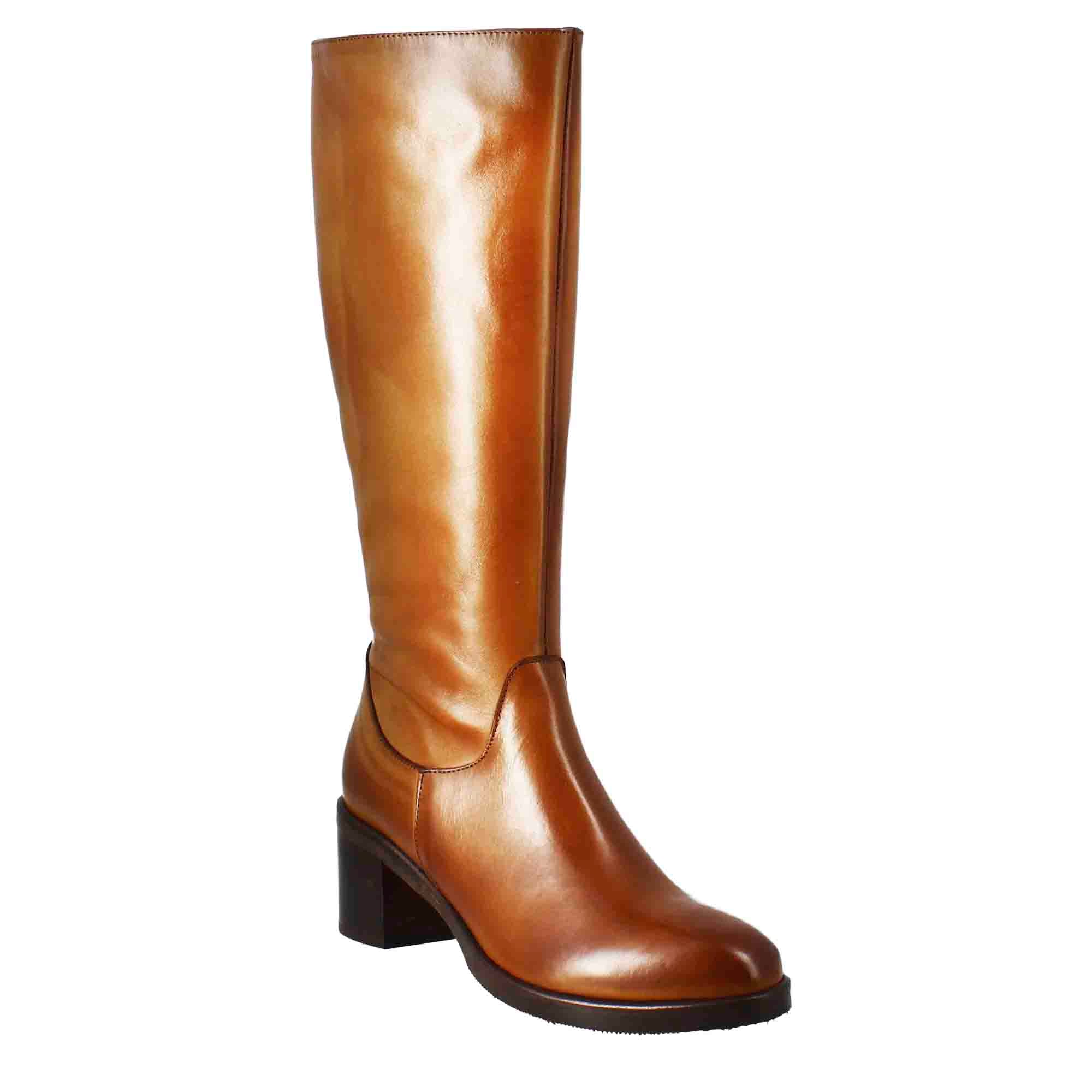 Leonardo Shoes stivali donna pelle marrone tacco 7 cm
