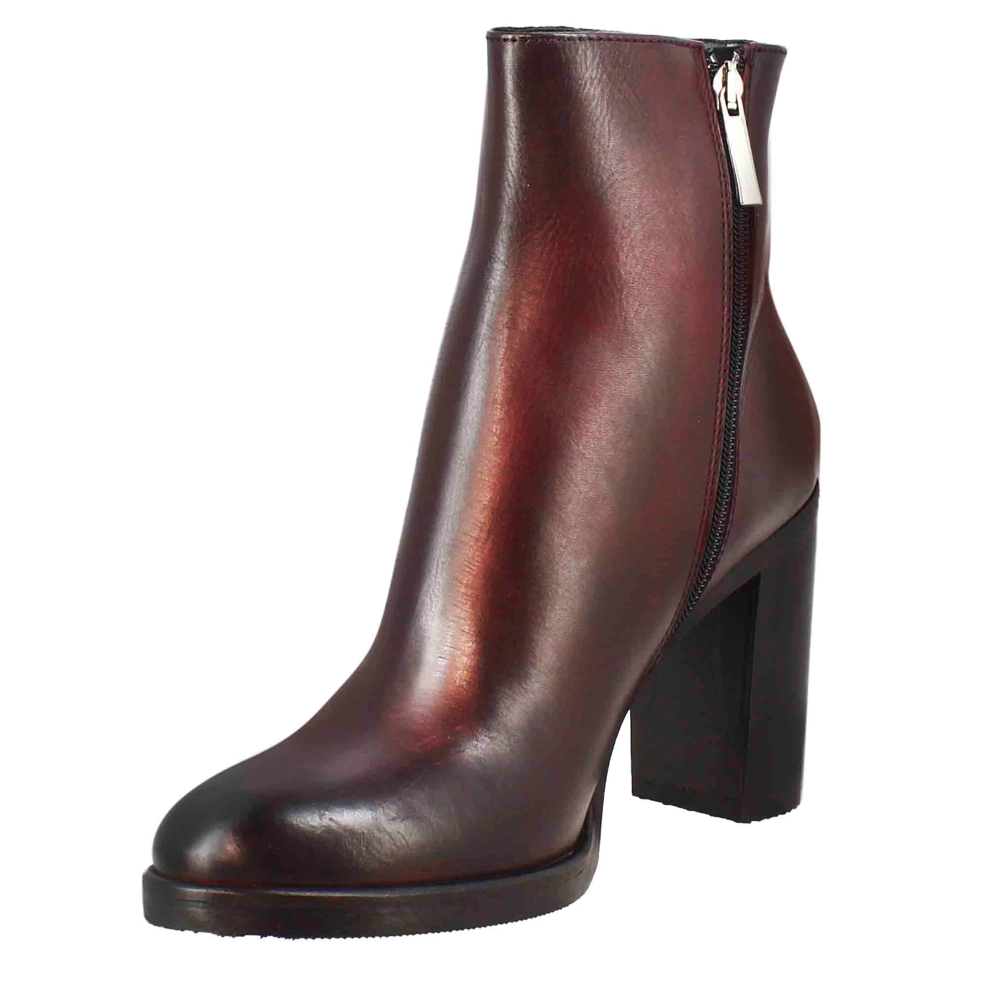Leonardo Shoes Stivali Stivaletto pelle bordeaux tacco 9 cm