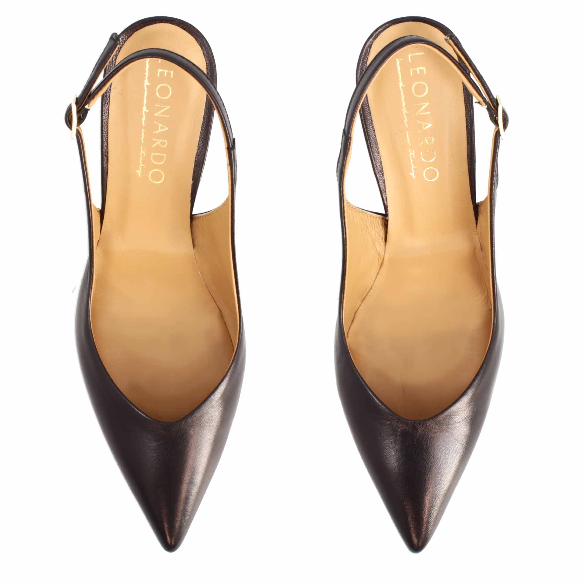 Leonardo Slingback Décolleté Pelle Nero Tacco 9 cm