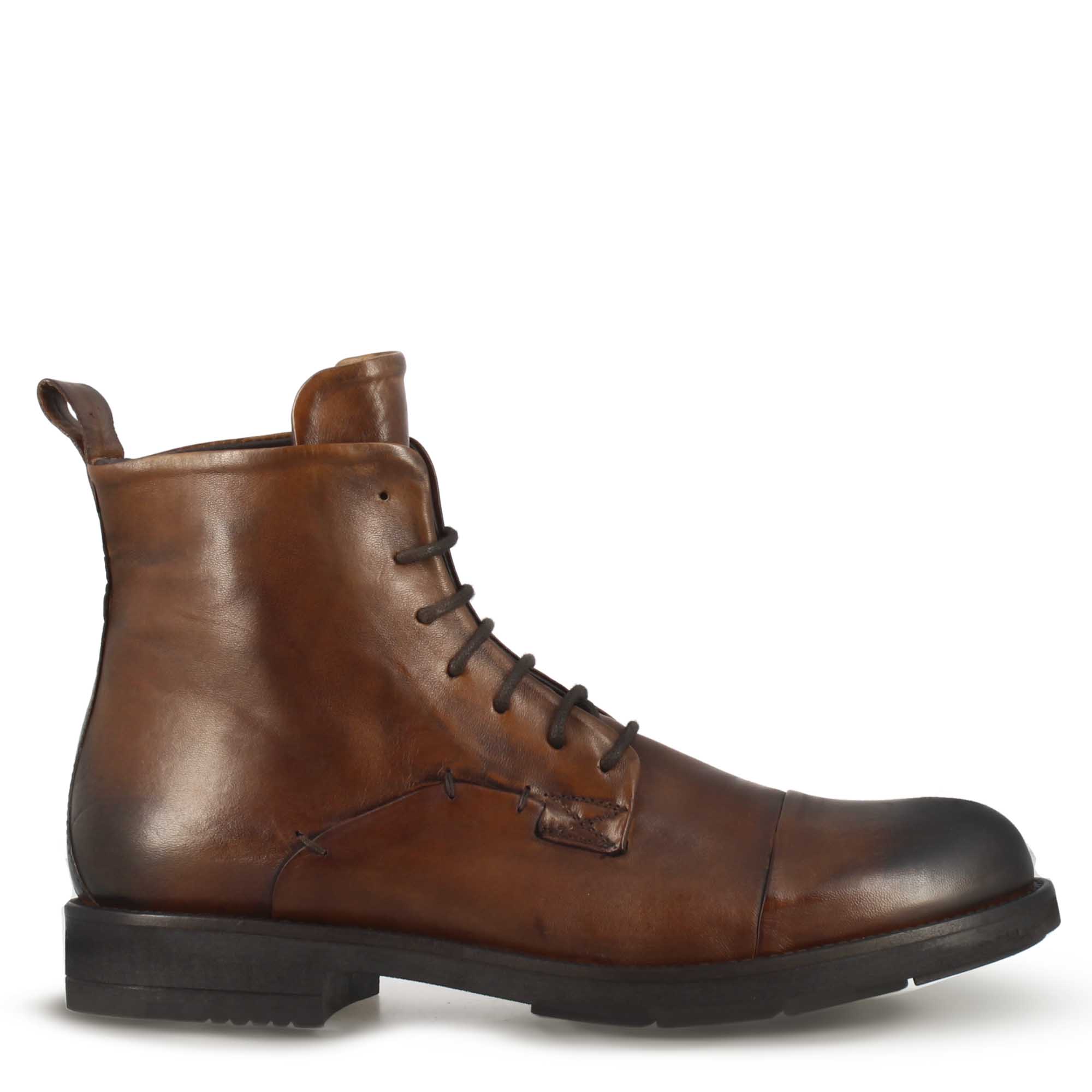 Leonardo Shoes vintage stivaletti uomo pelle marrone