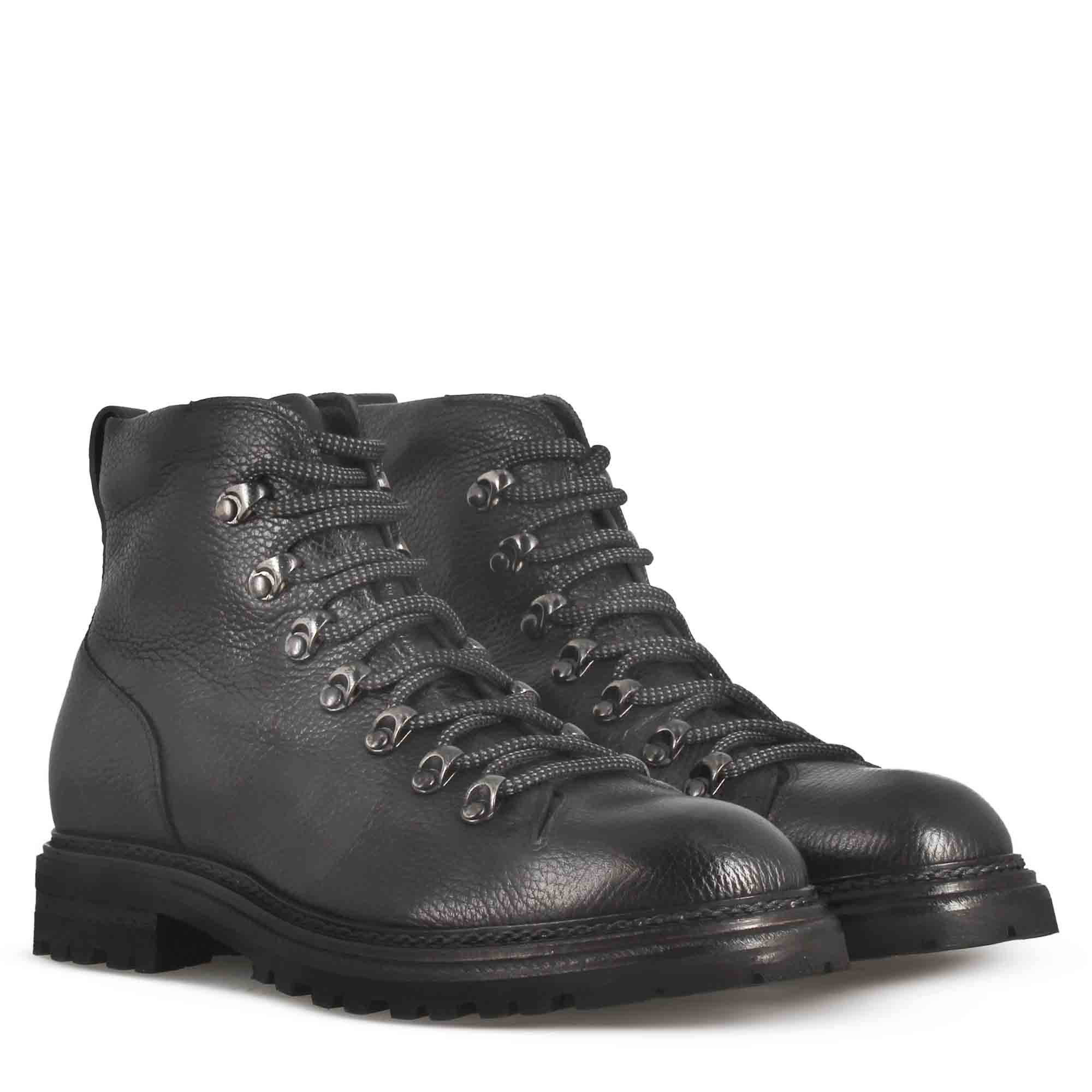 Leonardo Shoes Stivaletti Uomo anfibio pelle nero lacci