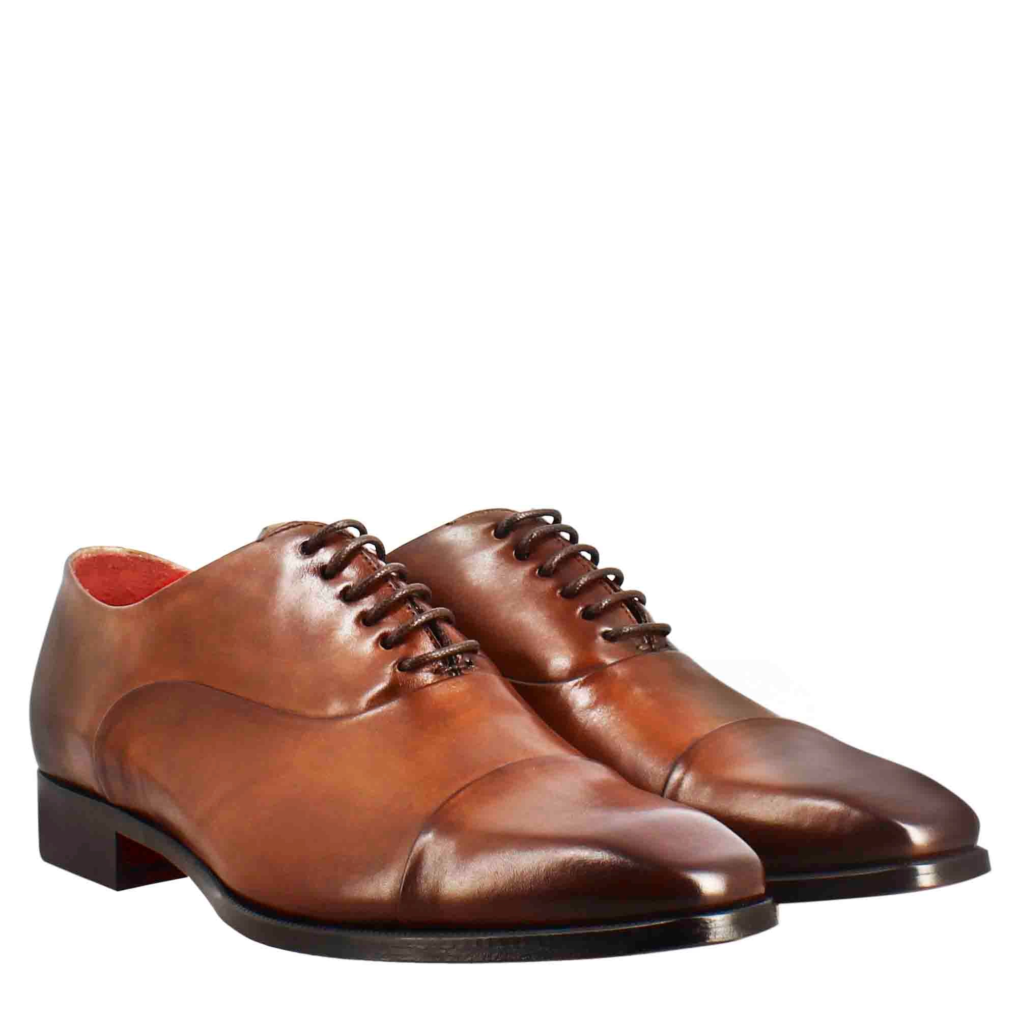 Leonardo Shoes Francesine Uomo Pelle Brandy con Puntale