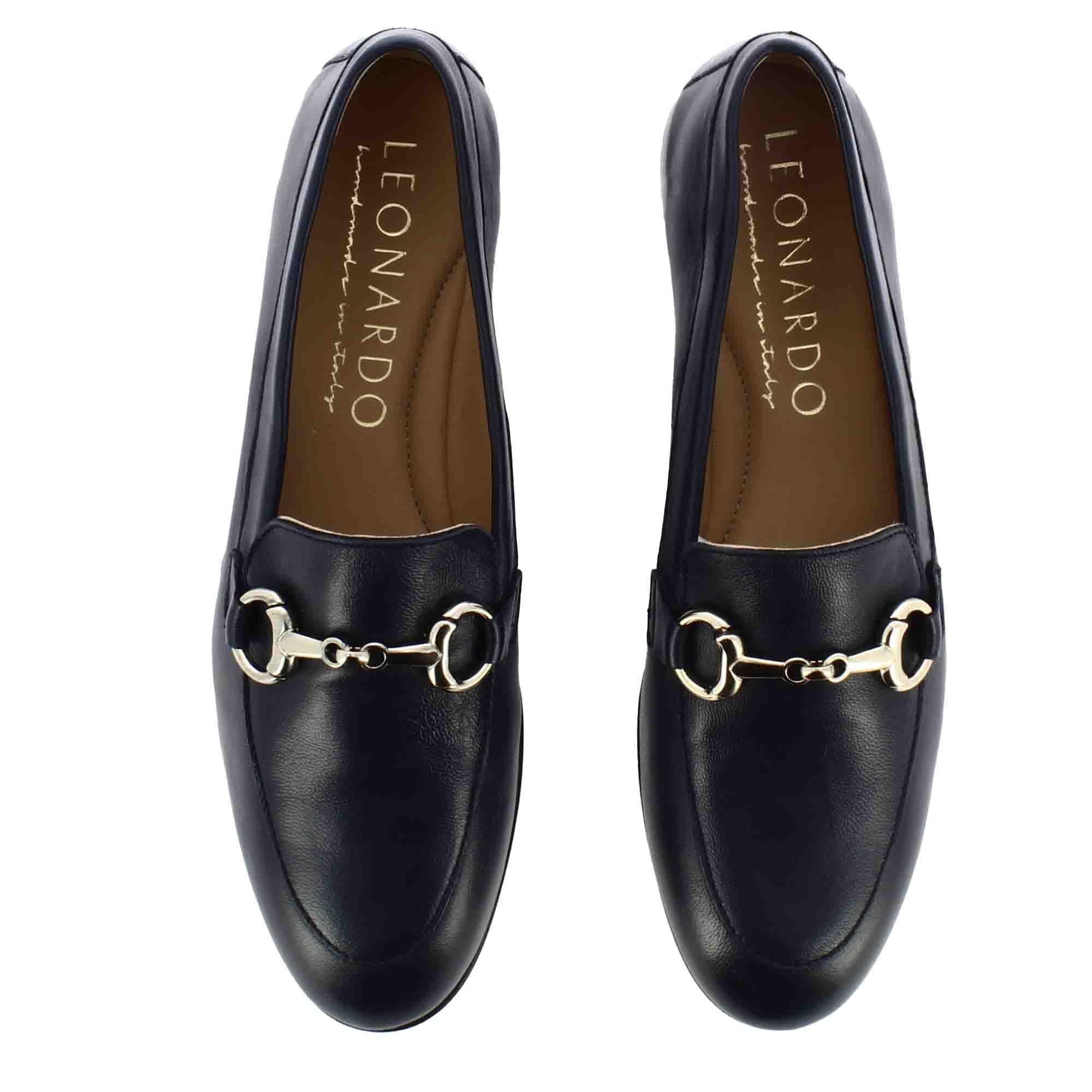 Leonardo mocassino donna pelle blu scuro morsetto tacco 1 cm