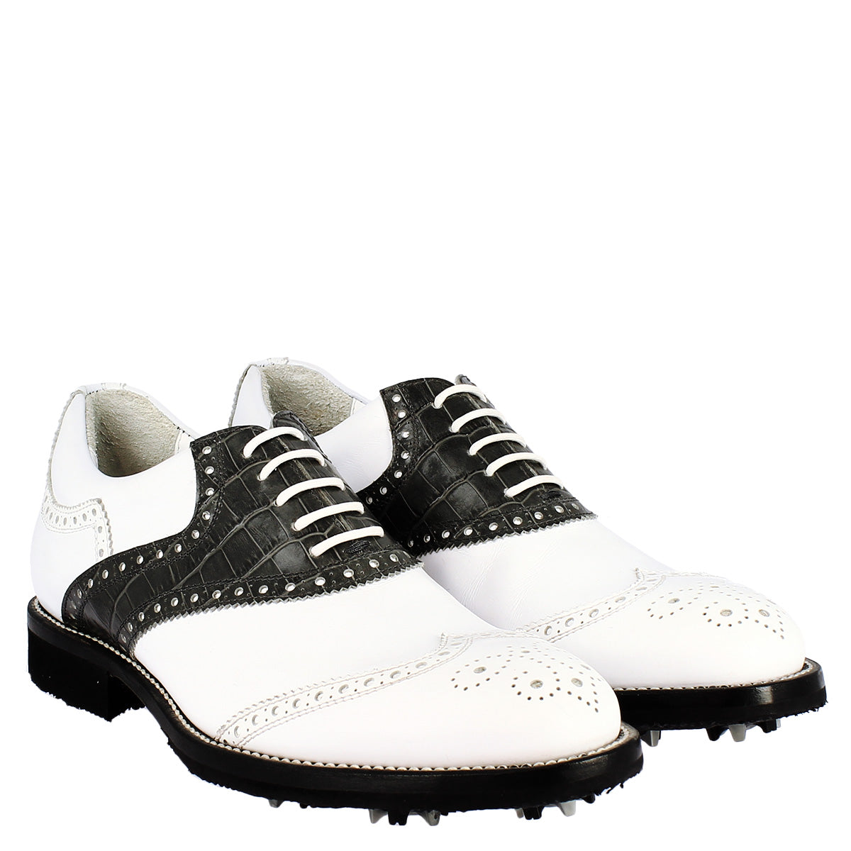 Leonardo Shoes Golf Calzature scarpe golf pelle bianco nero