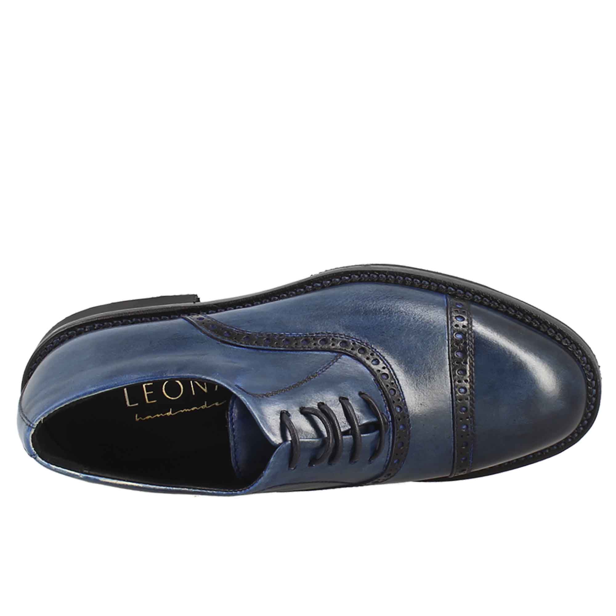 Leonardo Shoes Golf Scarpe Golf Pelle Blu Tacchetti