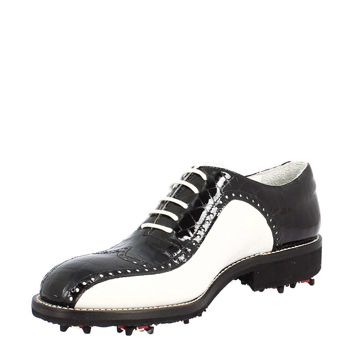 Leonardo Shoes Golf Scarpe da Golf Nero Bianco Cocco Pelle