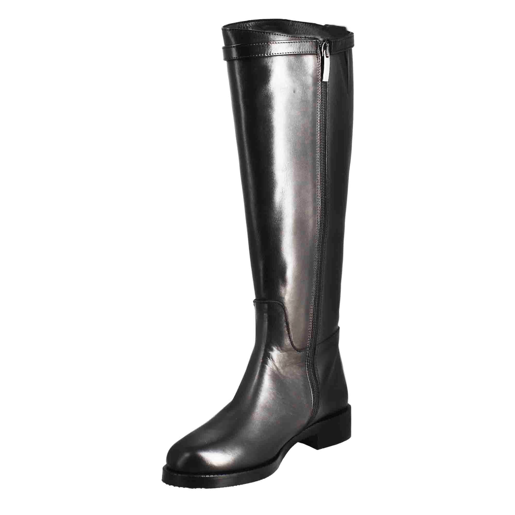 Leonardo Stivali Donna stivale pelle nero tacco basso 3 cm