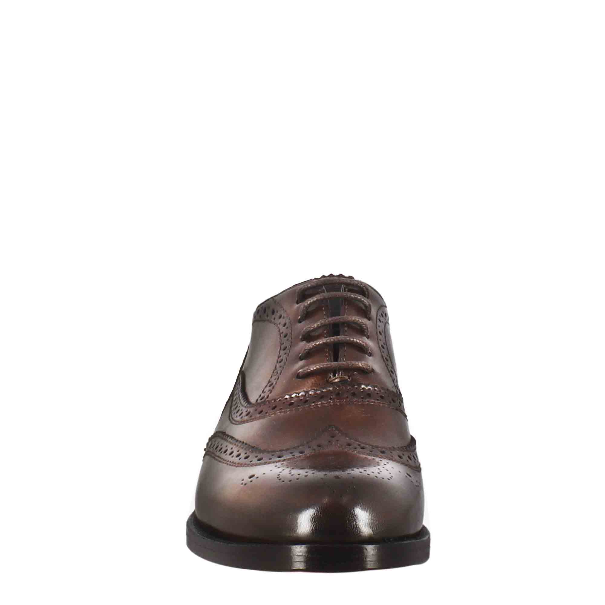 Leonardo Shoes Francesina Donna Brogue Marrone Scuro Lacci