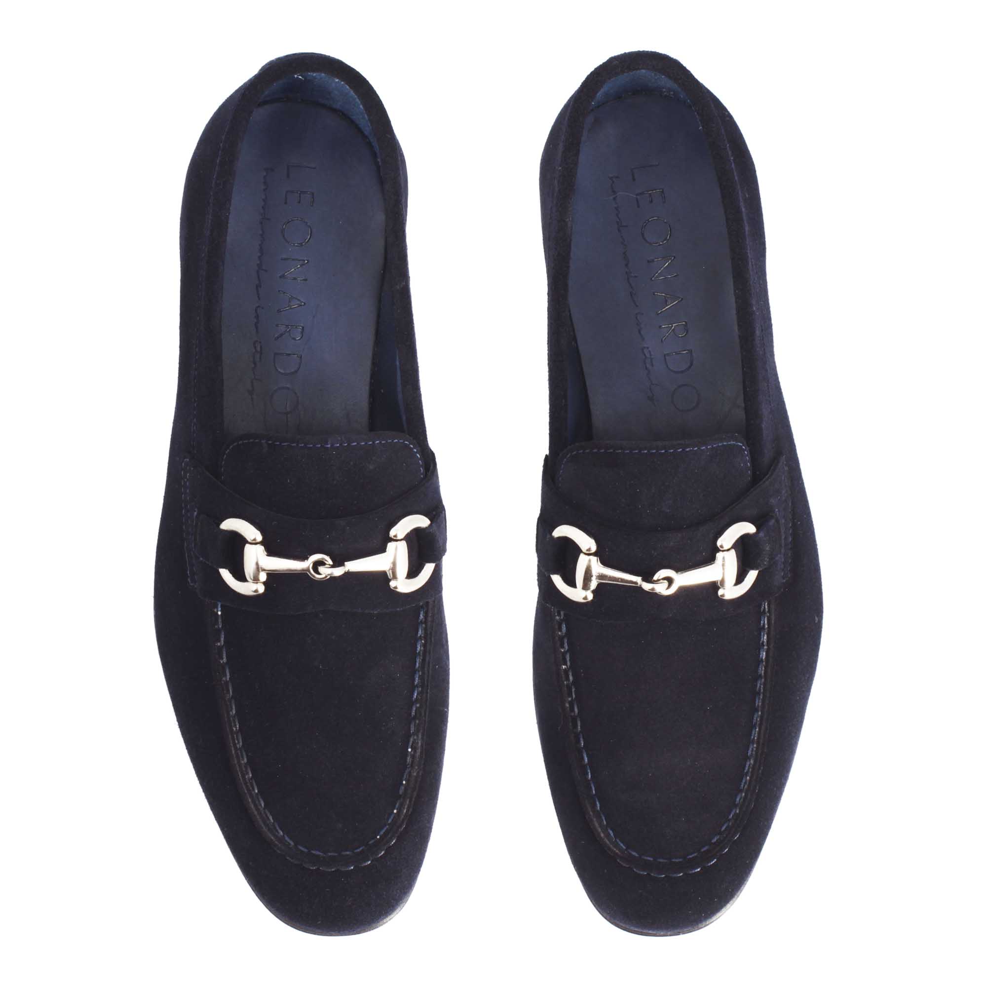 Leonardo Shoes Mocassini Uomo Palatino C Blu Camoscio Fibbia