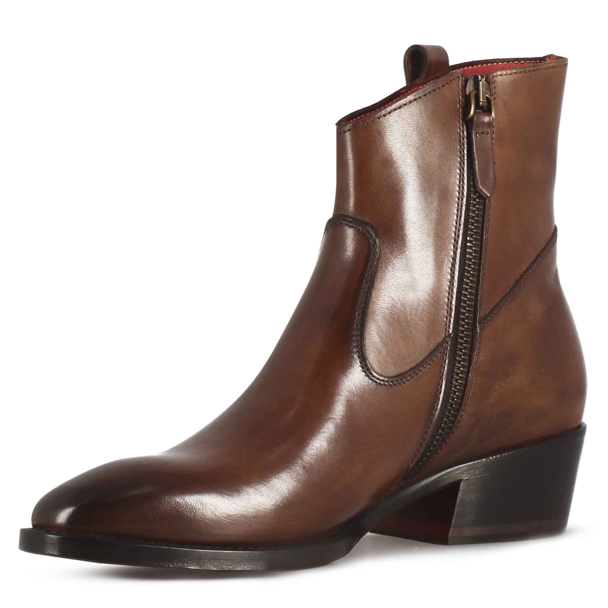 Leonardo Shoes Stivali Donna texano marrone tacco 4 cm