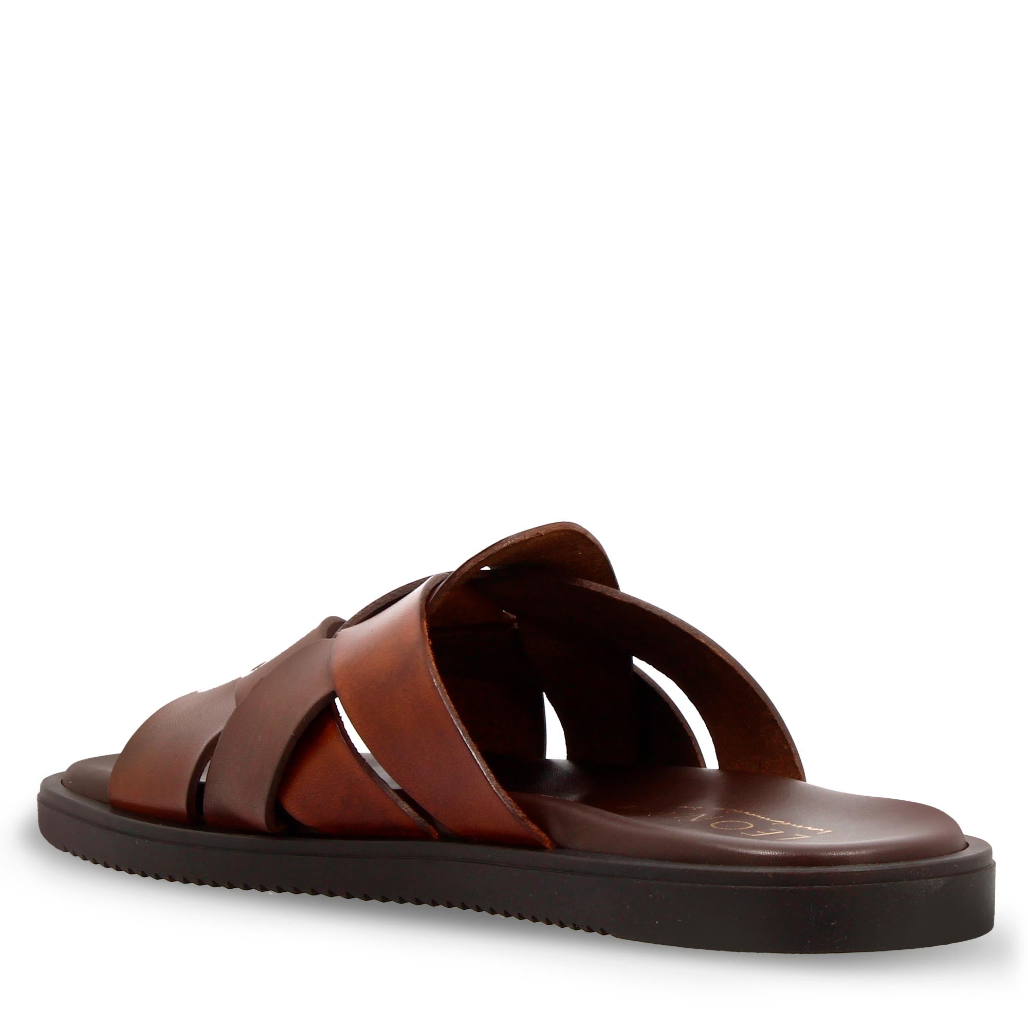 Leonardo Shoes sandali uomo pelle marrone fasce incrociate