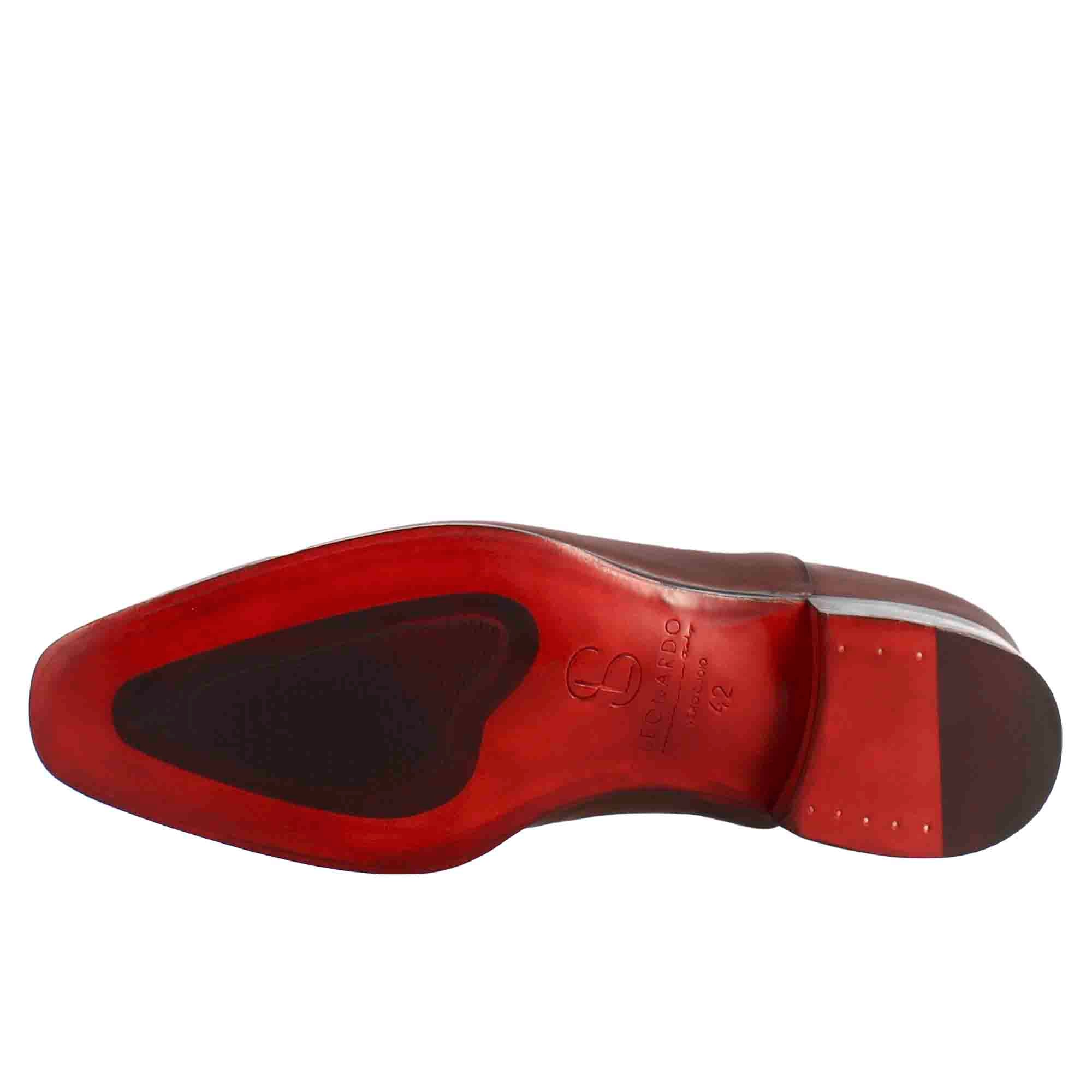 Leonardo Shoes Francesine Uomo Pelle Brandy con Puntale