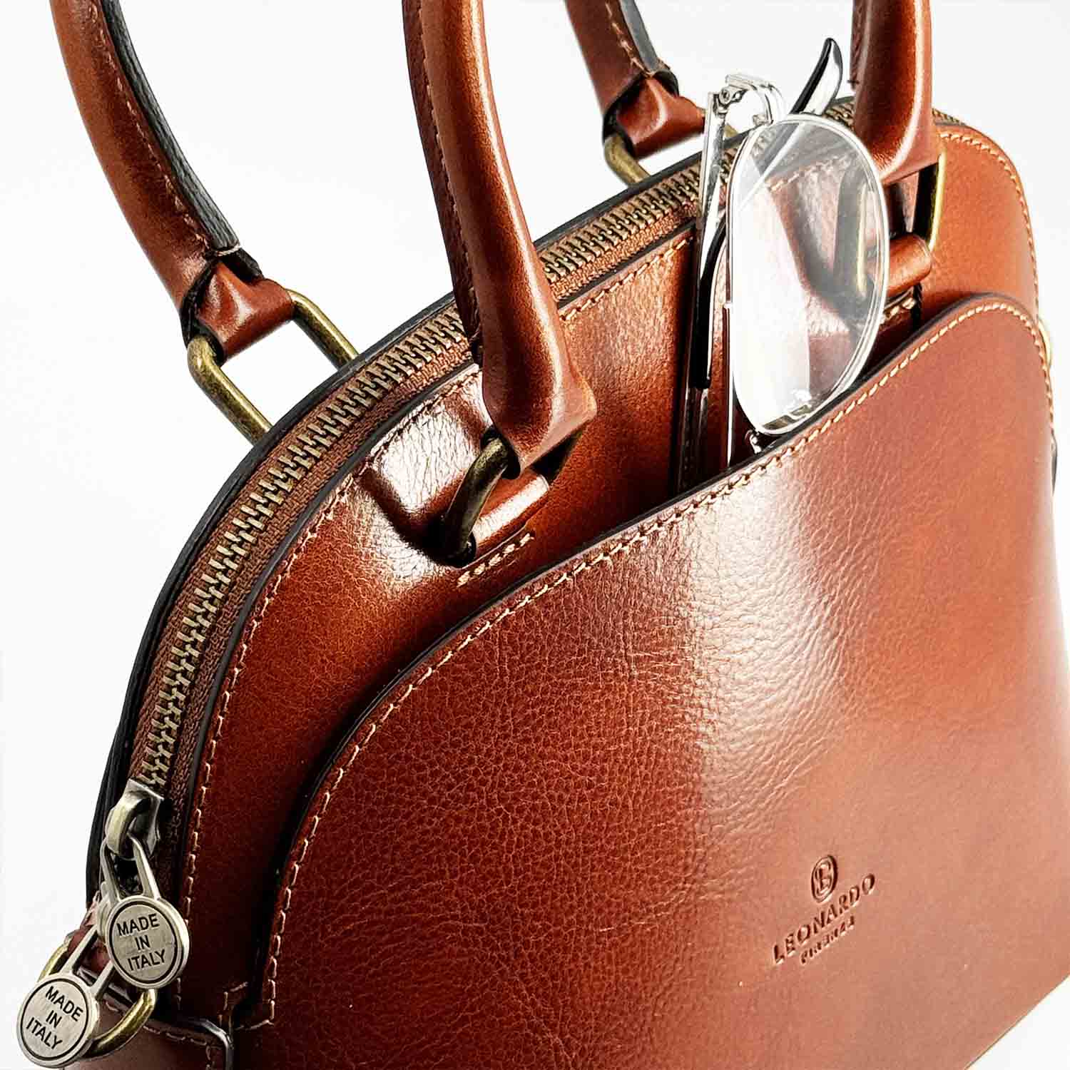 Leonardo Shoes Zaira borsa pelle marrone manico tracolla