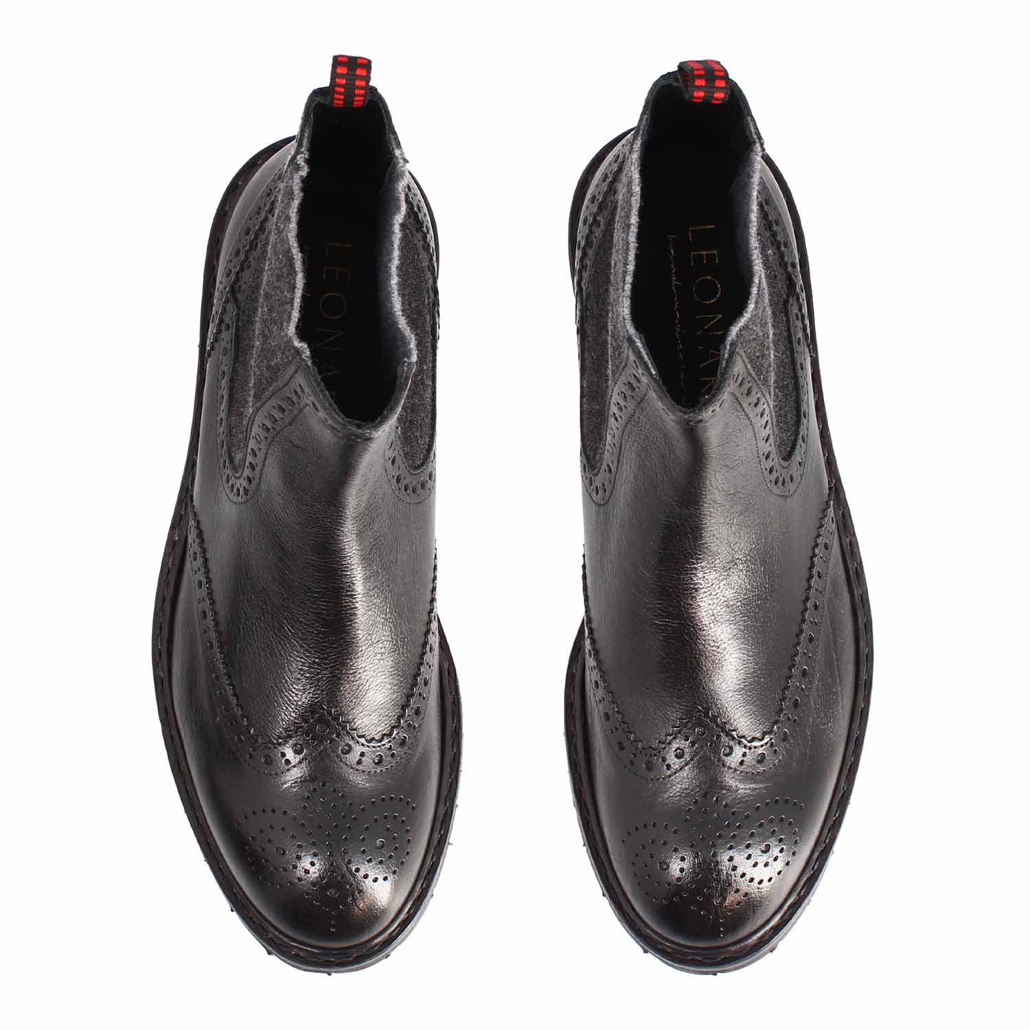 Leonardo Shoes Basilio stivaletti uomo neri pelle brogue Chelsea