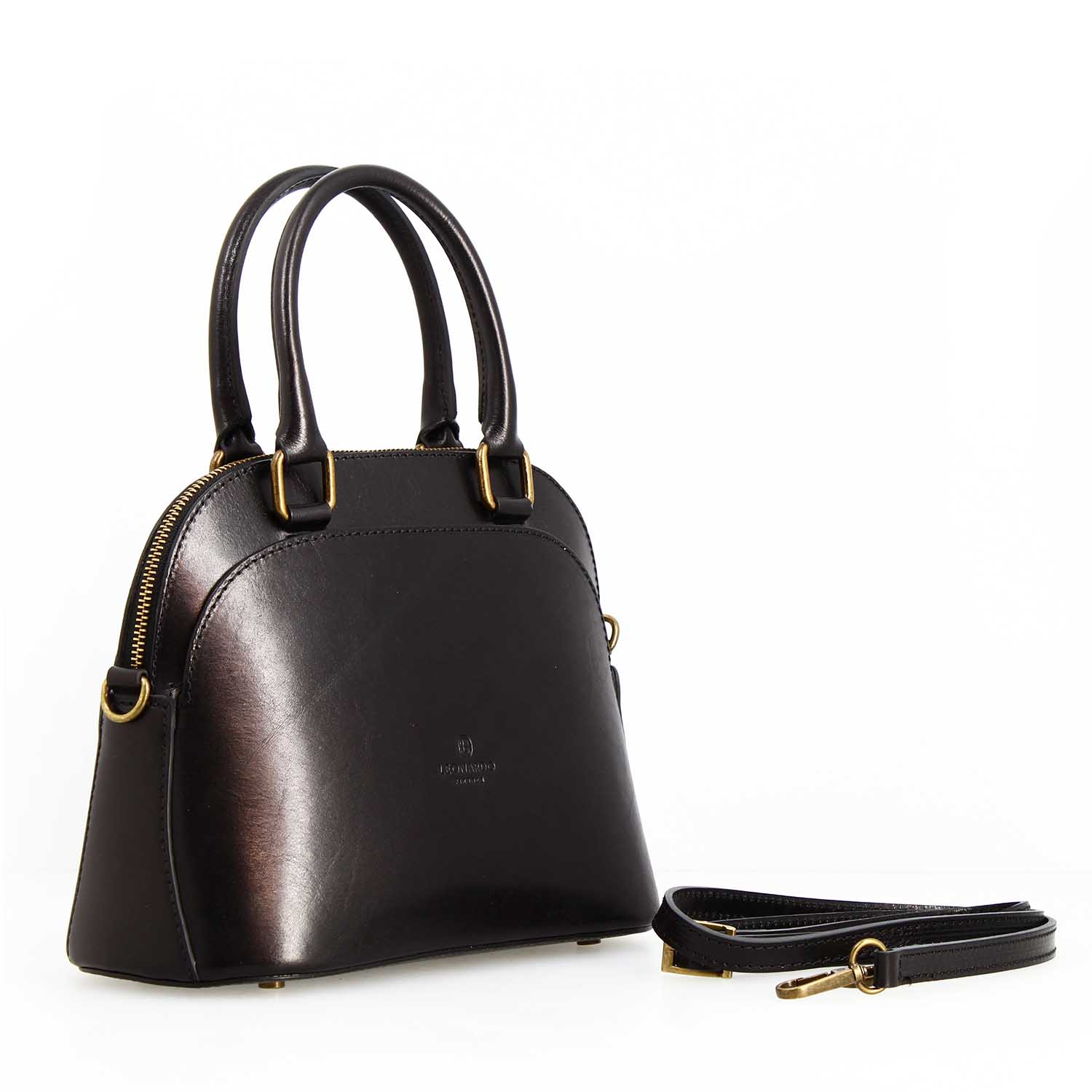 Leonardo Shoes Zaira borsa donna pelle nera semi-lucida cupola